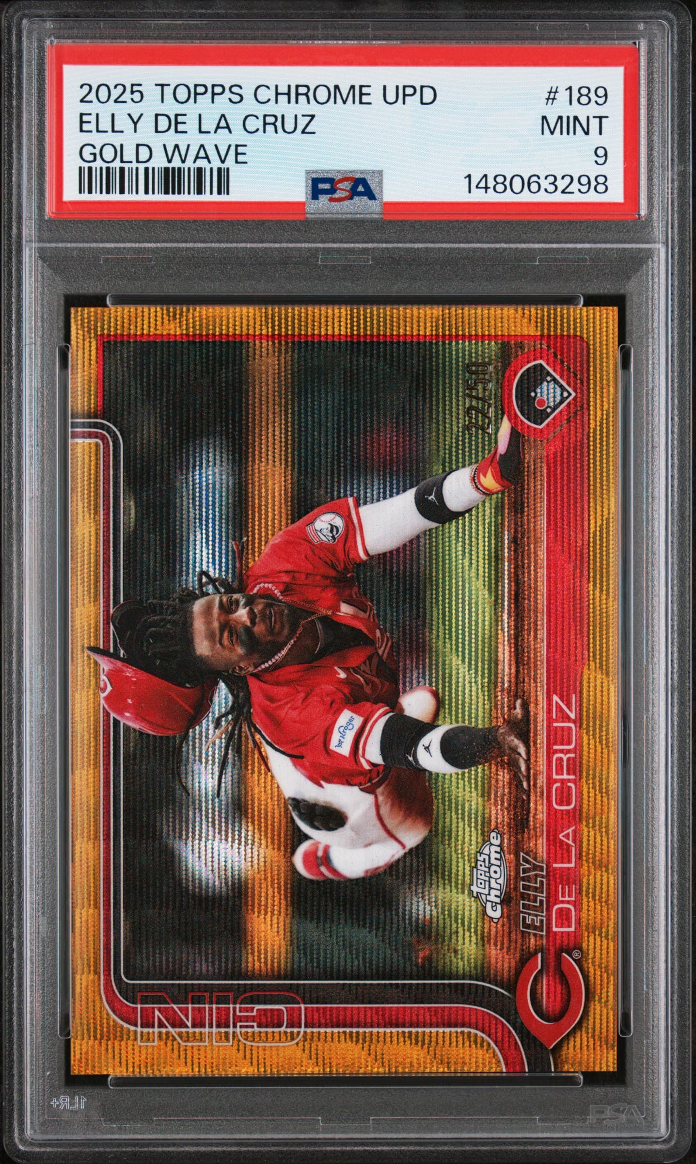 2025 TOPPS CHROME UPDATE ELLY DE LA CRUZ #189 GOLD WAVE MINT 9 148063298