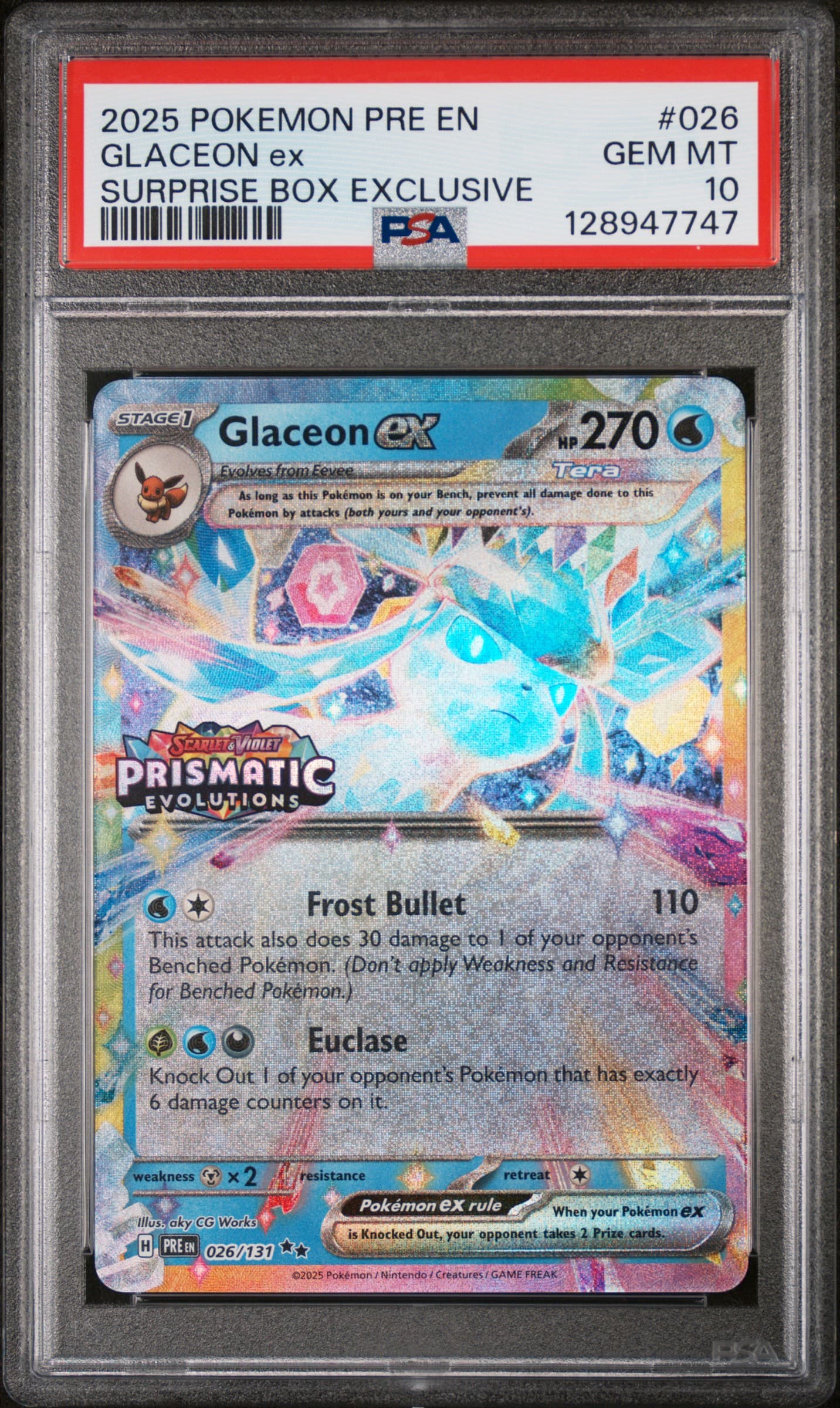 2025 POKEMON PRE EN-PRISMATIC EVOLUTIONS GLACEON ex #026 SURPRISE BOX EXCLUSIVE GEM MT 10 128947747