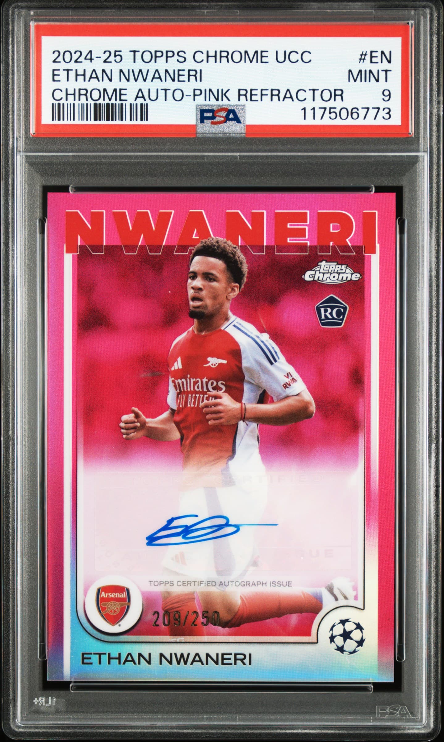 2024-25 TOPPS CHROME UEFA CLUB COMPETITIONS CHROME AUTOGRAPHS ETHAN NWANERI #EN CHROME AUTO-PINK REFRACTOR MINT 9 117506773