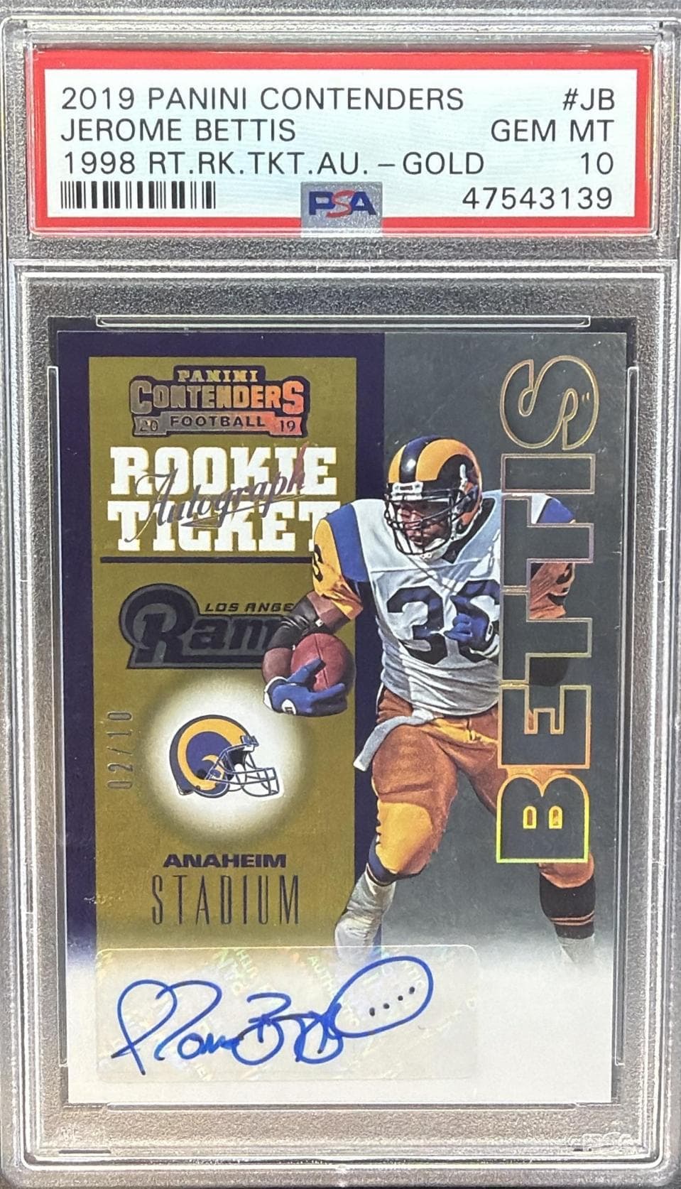 2019 Jerome Bettis Contenders #JB 1998 Rookie Ticket Autograph Gold /10 PSA 10