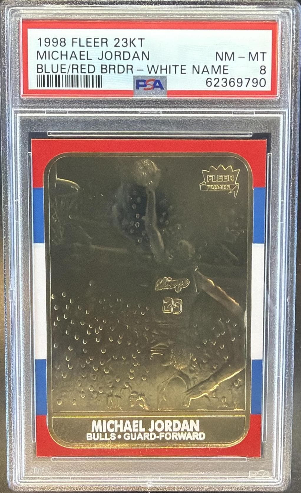 1998 FLEER 23KT GOLD MICHAEL JORDAN BLUE/RED BRDR-WHITE NAME NM-MT 8 62369790