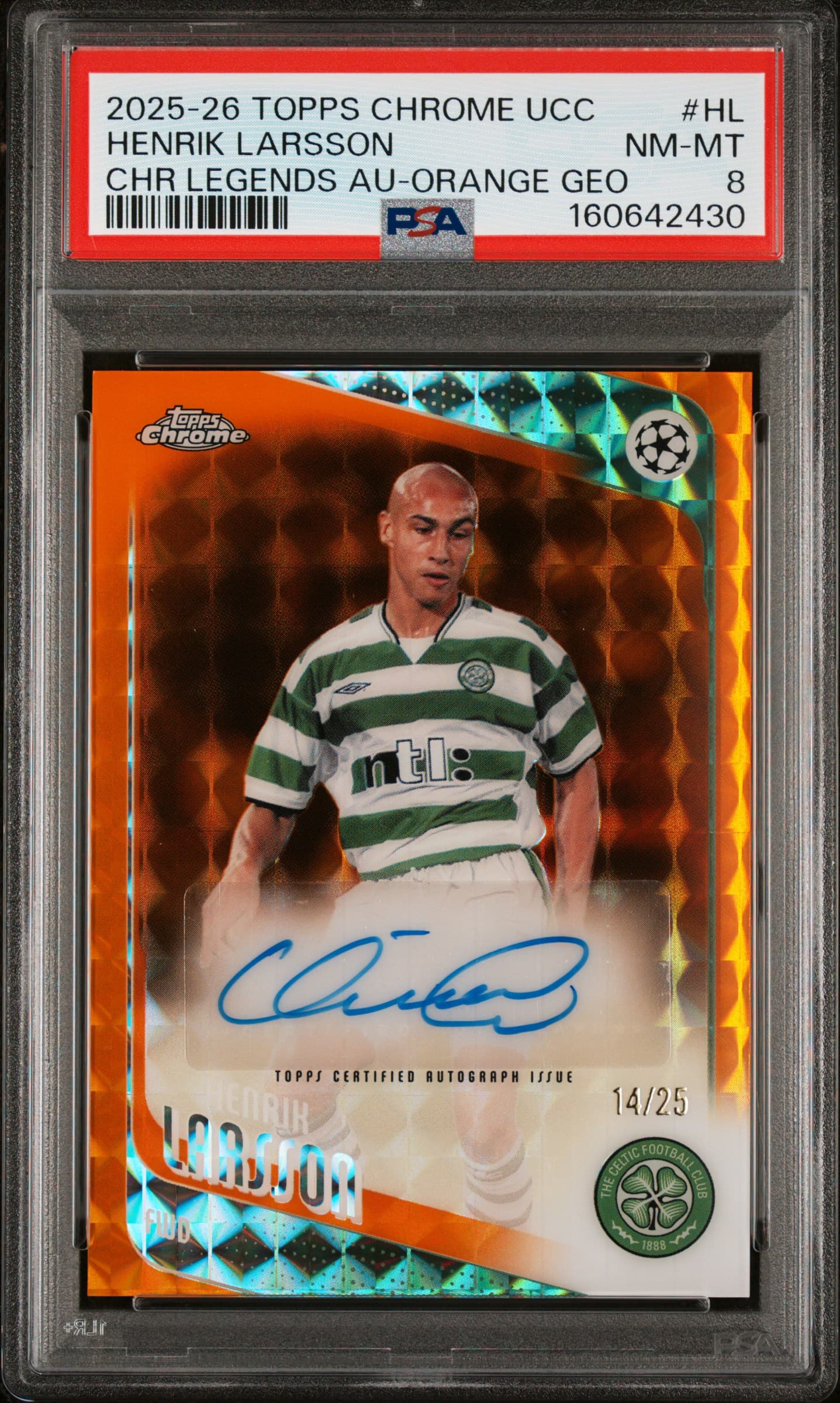 2025-2026 TOPPS CHROME UEFA CLUB COMPETITIONS CHROME LEGENDS AUTOGRAPHS HENRIK LARSSON #HL CHR LEGENDS AU-ORANGE GEO NM-MT 8 160642430
