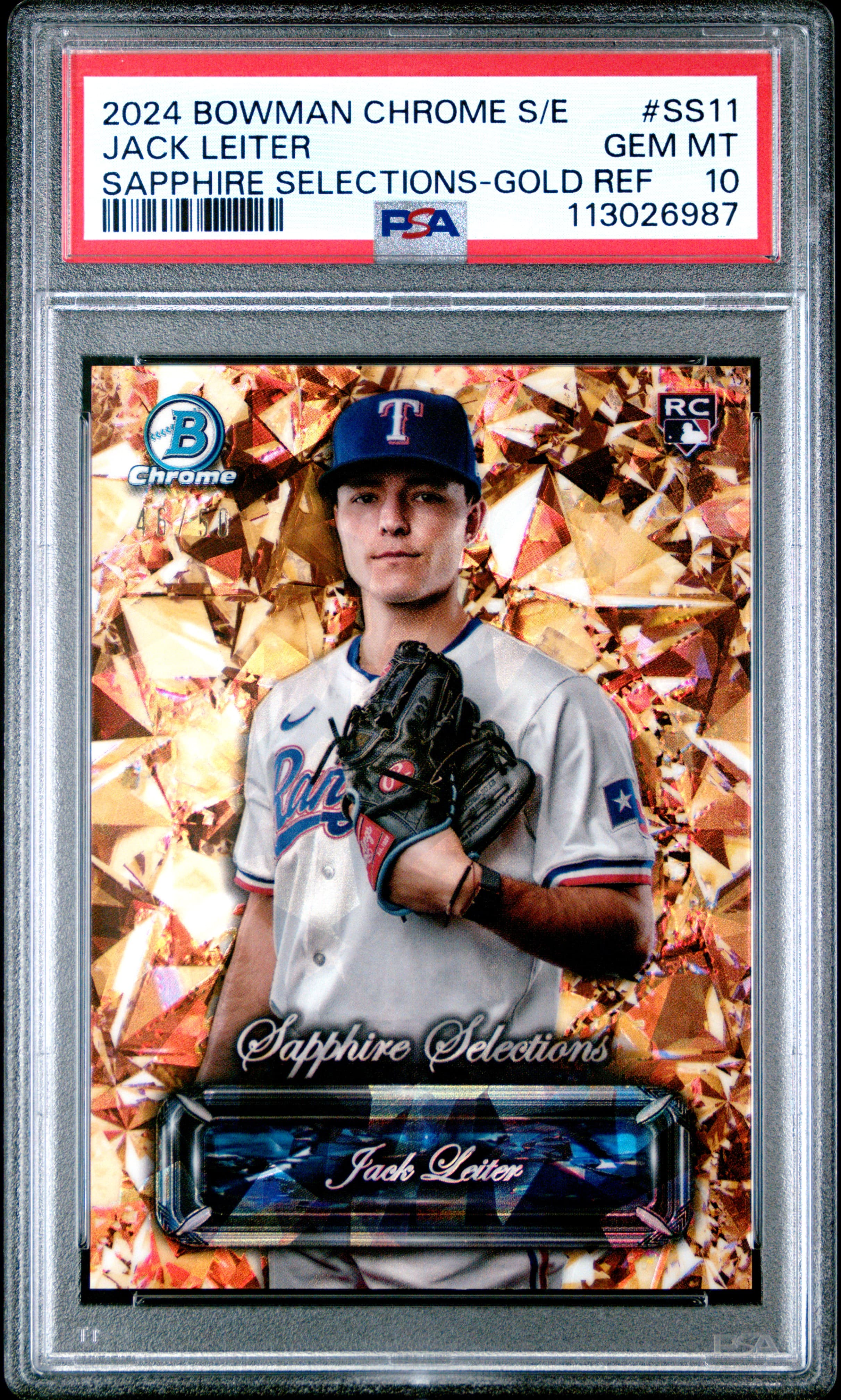 2024 BOWMAN CHROME SAPPHIRE EDITION SAPPHIRE SELECTIONS JACK LEITER #SS11 SAPPHIRE SELECTIONS-GOLD REF GEM MT 10 113026987