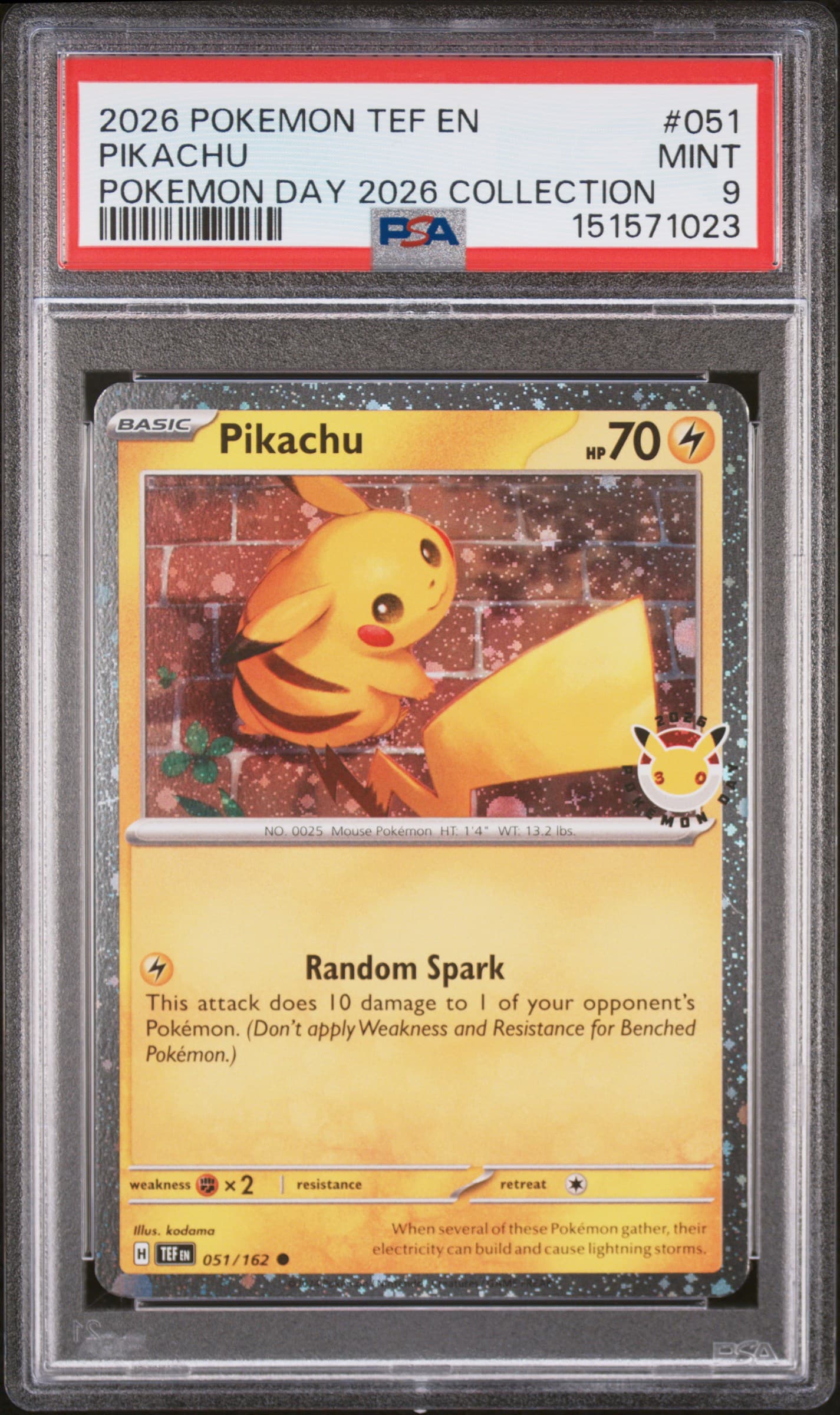 2026 POKEMON TEF EN-TEMPORAL FORCES PIKACHU #051 POKEMON DAY 2026 COLLECTION MINT 9 151571023