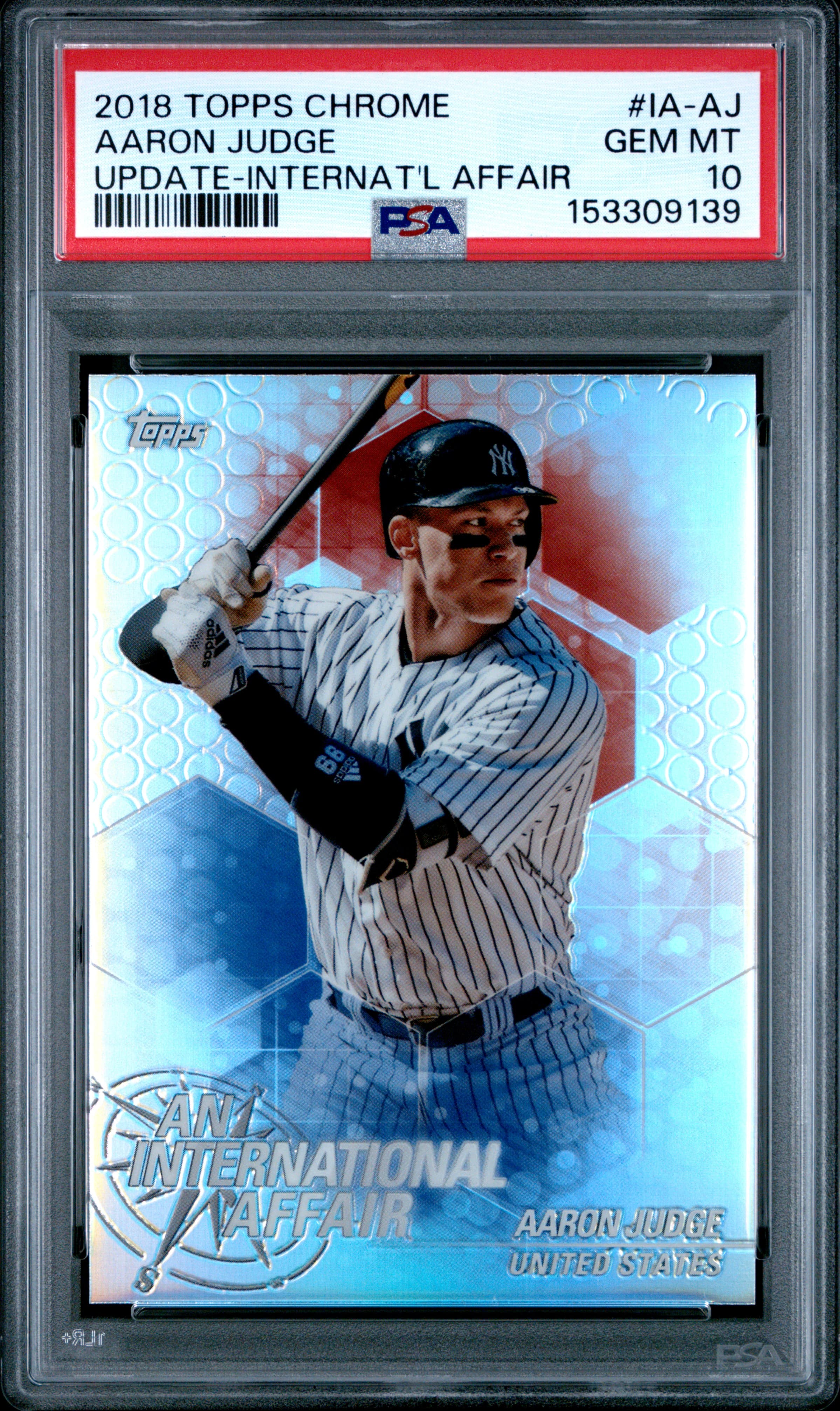 2018 TOPPS CHROME UPDATE AN INTERNATIONAL AFFAIR AARON JUDGE #IA-AJ UPDATE-INTERNAT'L AFFAIR GEM MT 10 153309139