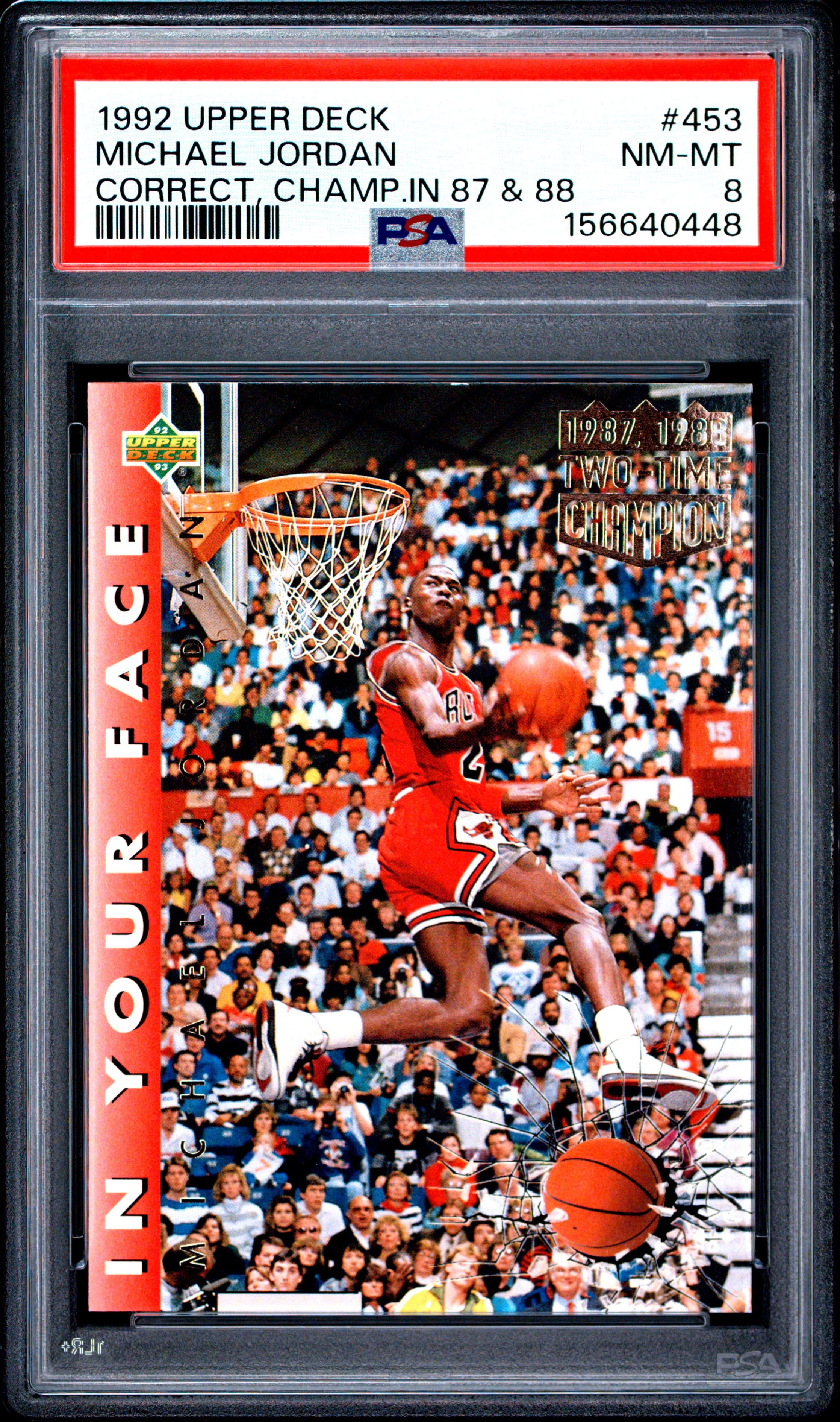 1992 UPPER DECK MICHAEL JORDAN #453 CORRECT, CHAMP.IN 87 & 88 NM-MT 8 156640448