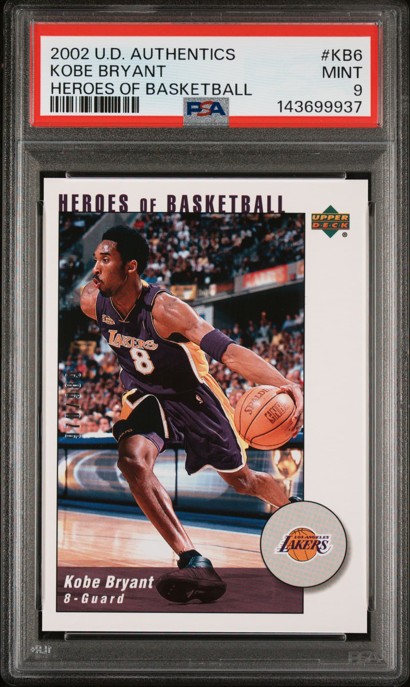 2002 UPPER DECK AUTHENTICS HEROES OF BASKETBALL KOBE BRYANT #KB6 HEROES OF BASKETBALL MINT 9 143699937