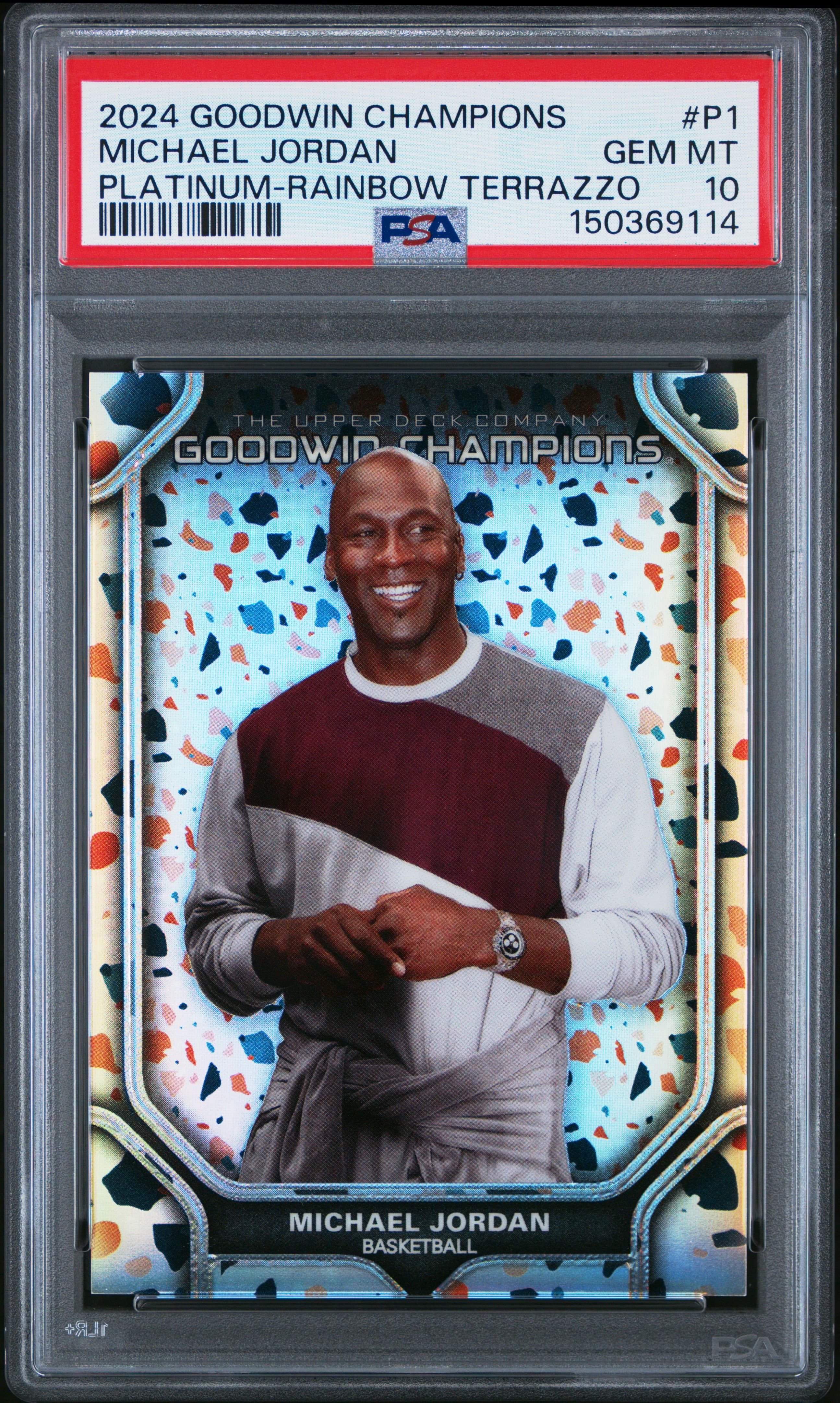 2024 UPPER DECK GOODWIN CHAMPIONS PLATINUM MICHAEL JORDAN #P1 PLATINUM-RAINBOW TERRAZZO GEM MT 10 150369114