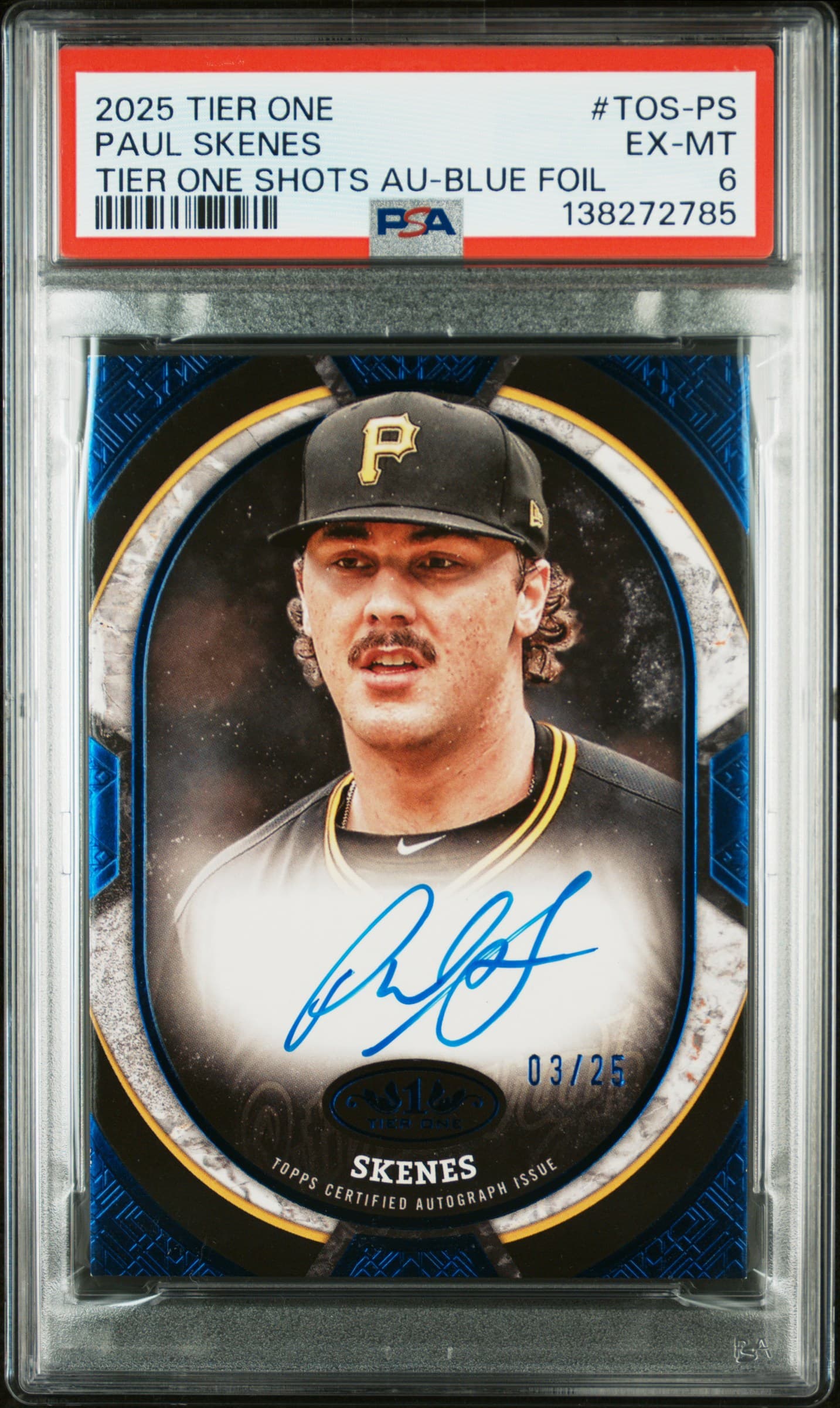 2025 TOPPS TIER ONE TIER ONE SHOTS AUTOGRAPHS PAUL SKENES #TOS-PS TIER ONE SHOTS AU-BLUE FOIL EX-MT 6 138272785