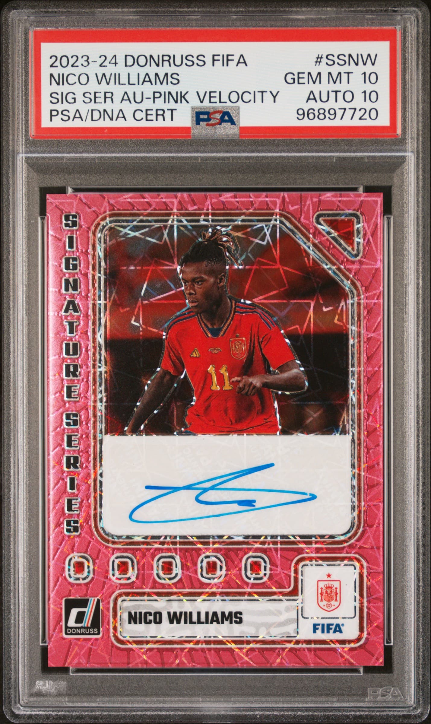 2023-24 PANINI DONRUSS FIFA SIGNATURE SERIES AUTOGRAPHS NICO WILLIAMS #SSNW SIG SER AU-PINK VELOCITY GEM MT 10 96897720