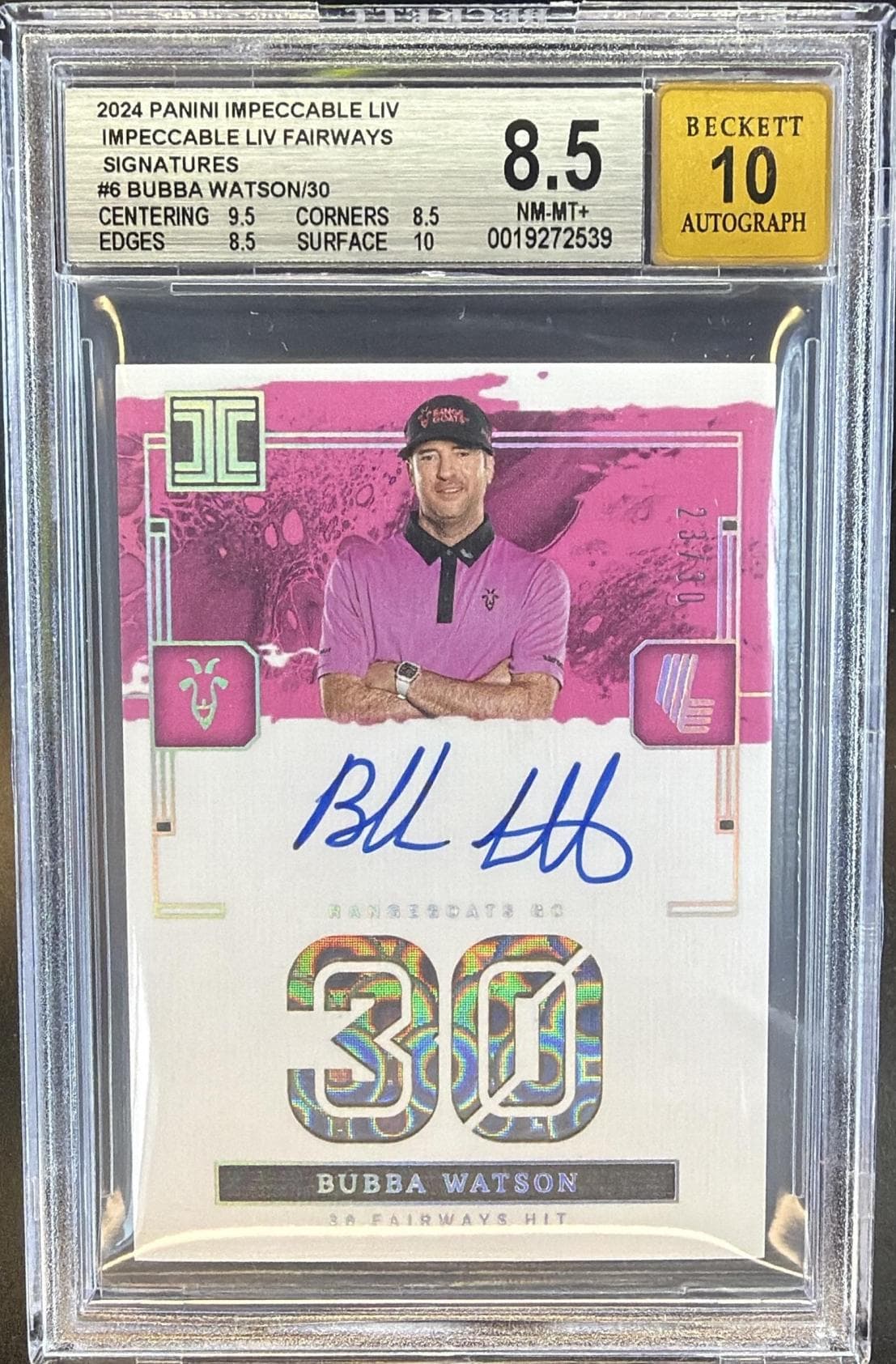 2024 Panini Impeccable Liv Fairways Signature Bubba Watson /30 BGS 8.5