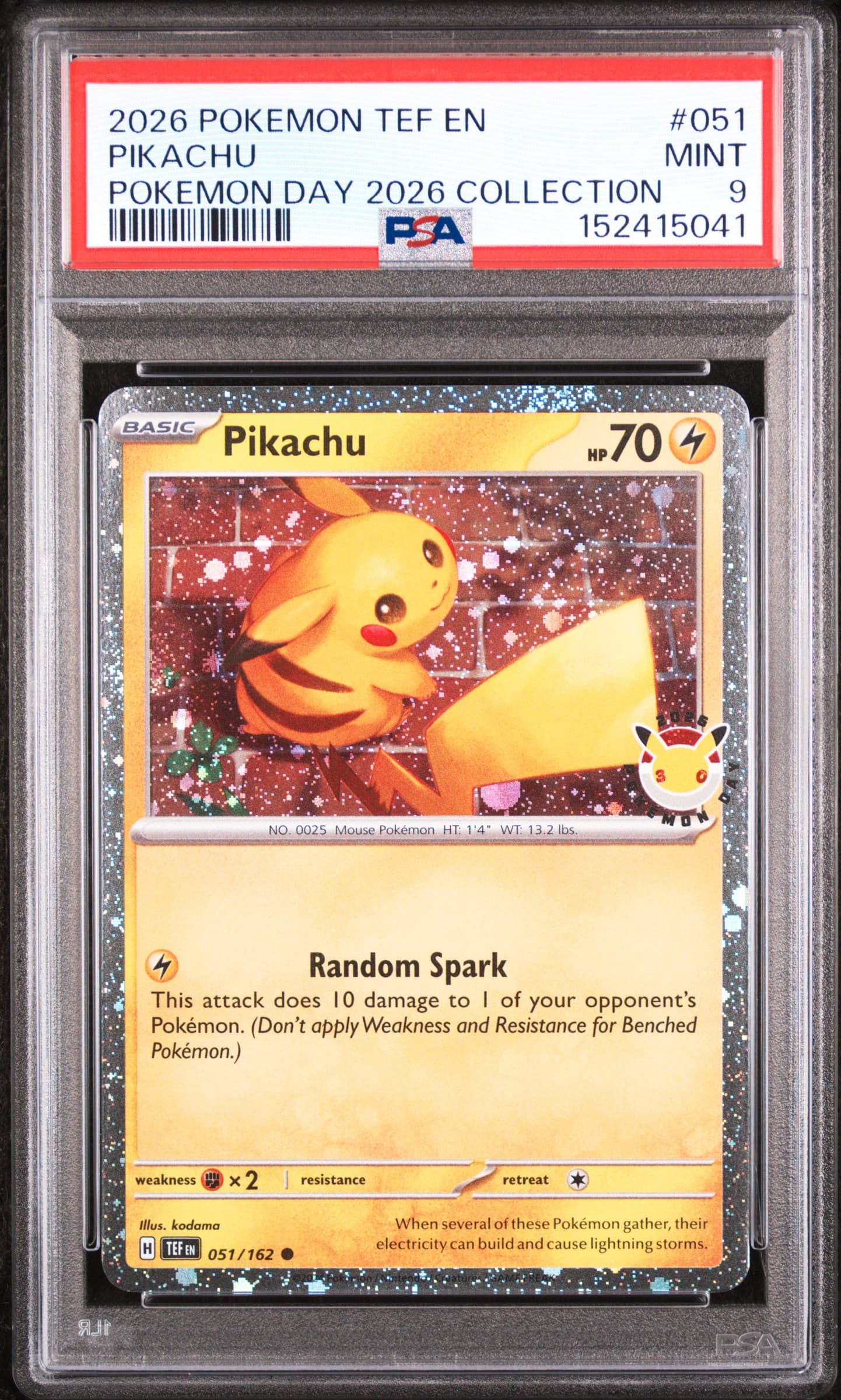 2026 POKEMON TEF EN-TEMPORAL FORCES PIKACHU #051 POKEMON DAY 2026 COLLECTION MINT 9 152415041
