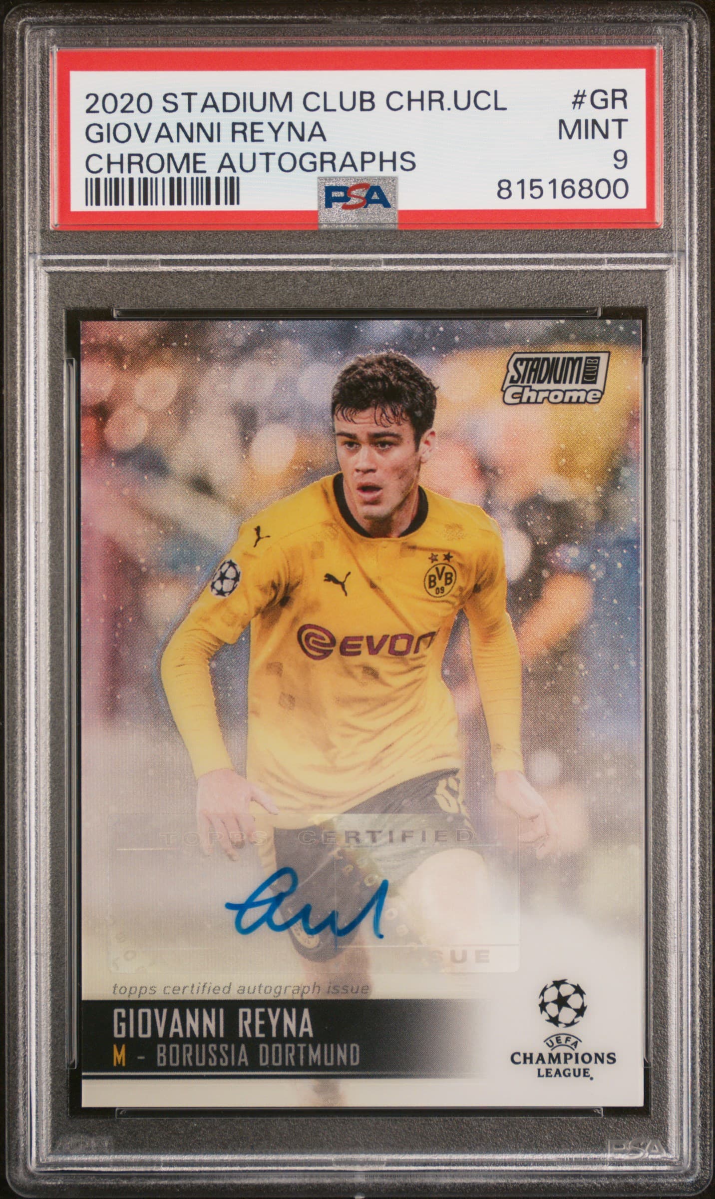 2020 STADIUM CLUB CHROME UEFA CHAMPIONS LEAGUE CHROME AUTOGRAPHS GIOVANNI REYNA #GR CHROME AUTOGRAPHS MINT 9 81516800