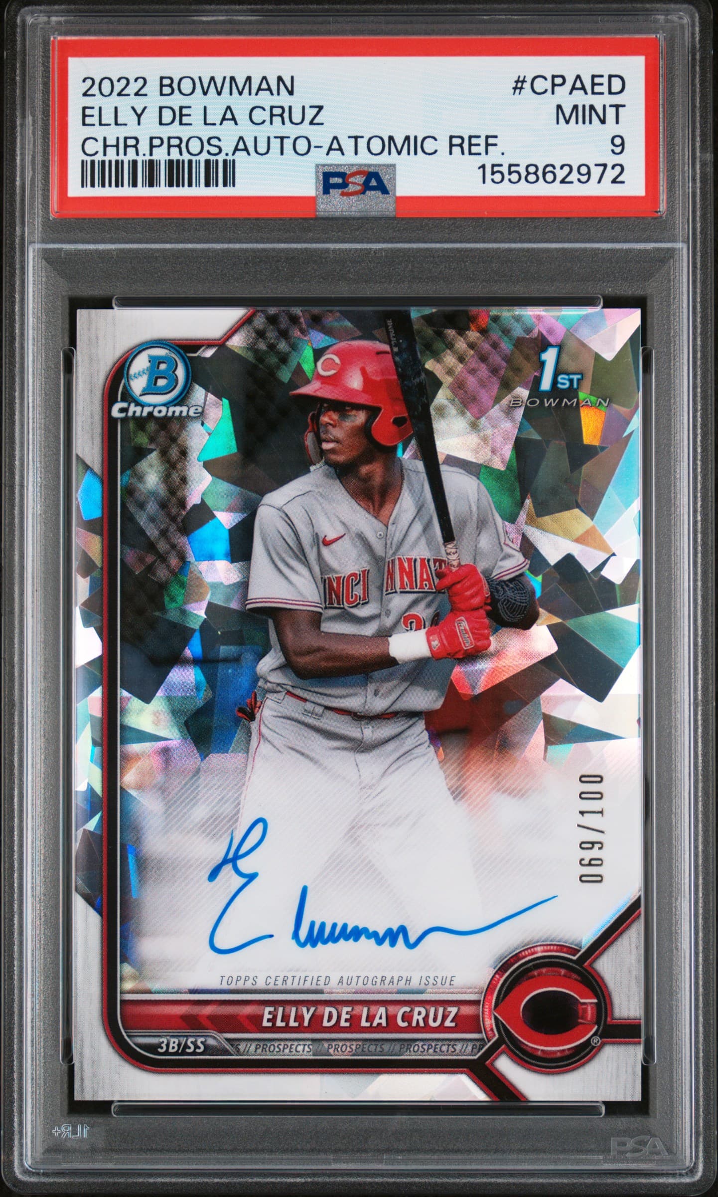 2022 BOWMAN CHROME PROSPECT AUTOGRAPHS ELLY DE LA CRUZ #CPAED CHR.PROS.AUTO-ATOMIC REF. MINT 9 155862972