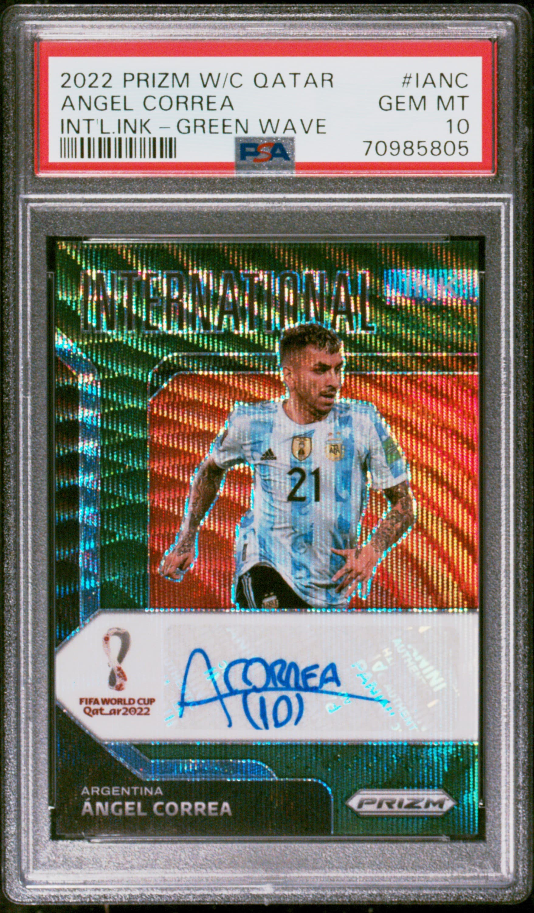 2022 PANINI PRIZM WORLD CUP QATAR INTERNATIONAL INK ANGEL CORREA #IANC INT'L.INK-GREEN WAVE GEM MT 10 70985805