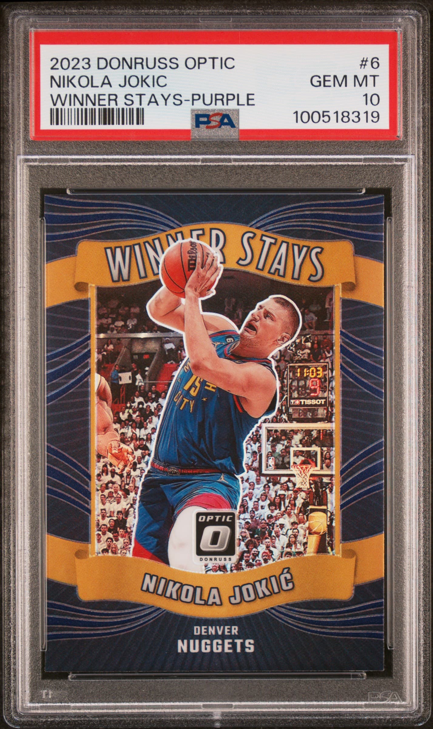 2023 PANINI DONRUSS OPTIC WINNER STAYS NIKOLA JOKIC #6 WINNER STAYS-PURPLE GEM MT 10 100518319