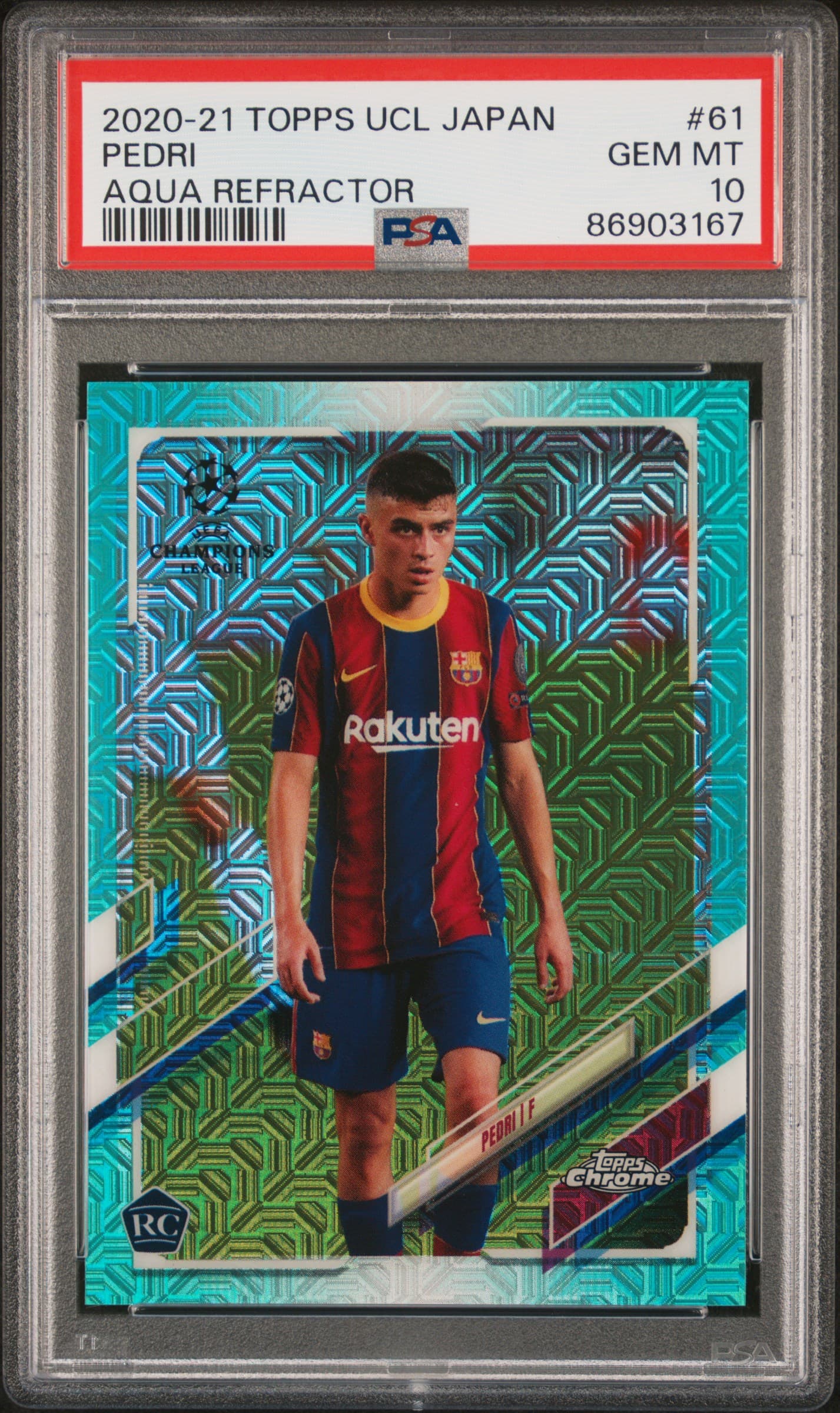 2020 TOPPS UEFA CHAMPIONS LEAGUE JAPAN EDITION PEDRI #61 AQUA REFRACTOR GEM MT 10 86903167