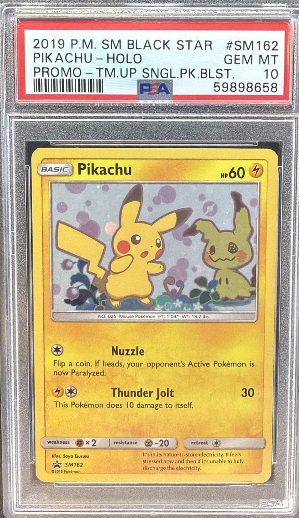 2019 POKEMON SM BLACK STAR PROMO PIKACHU-HOLO #SM162 PROMO-TM.UP SNGL.PK.BLST. GEM MT 10 59898658