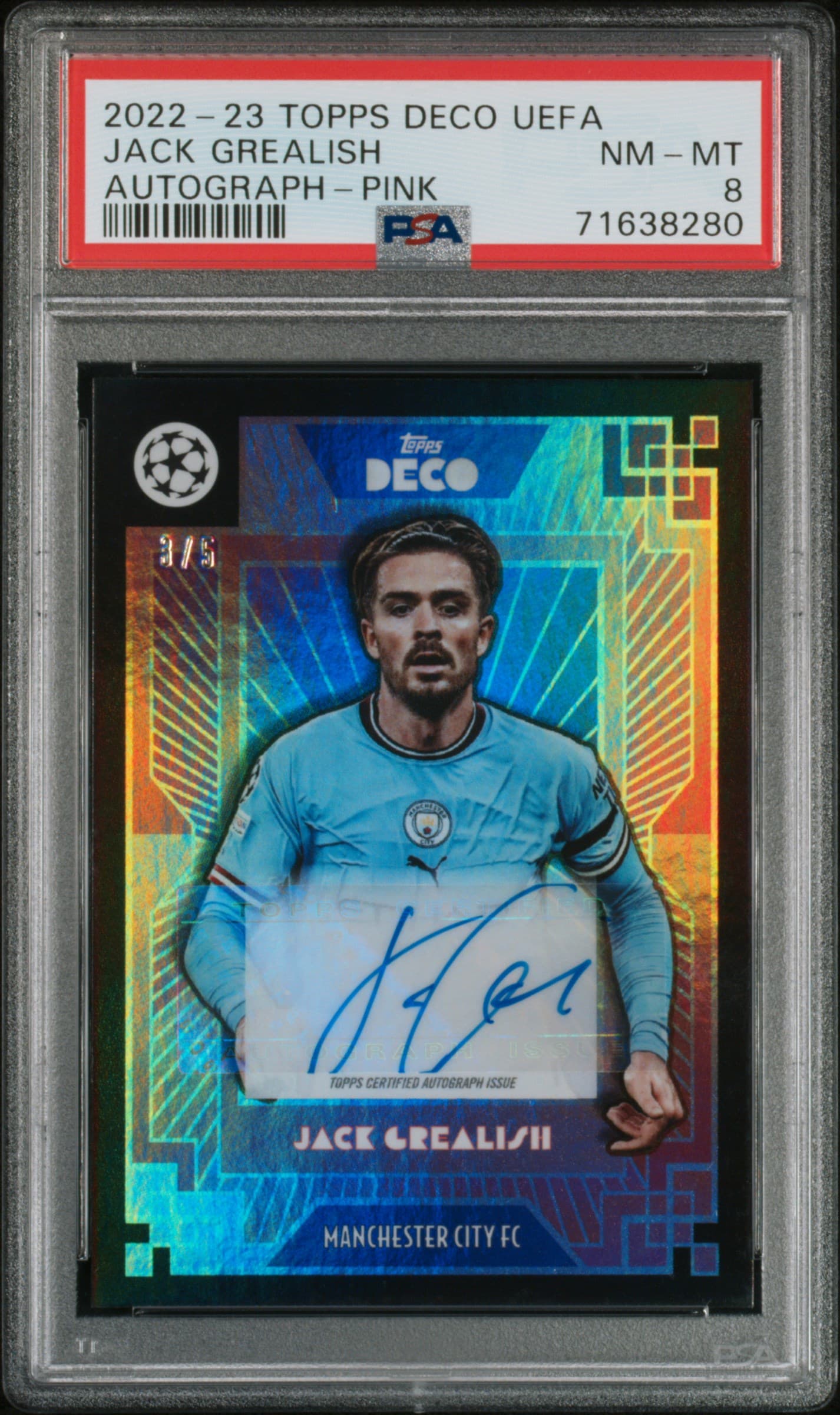2022-23 TOPPS DECO UEFA JACK GREALISH AUTOGRAPH-PINK NM-MT 8 71638280