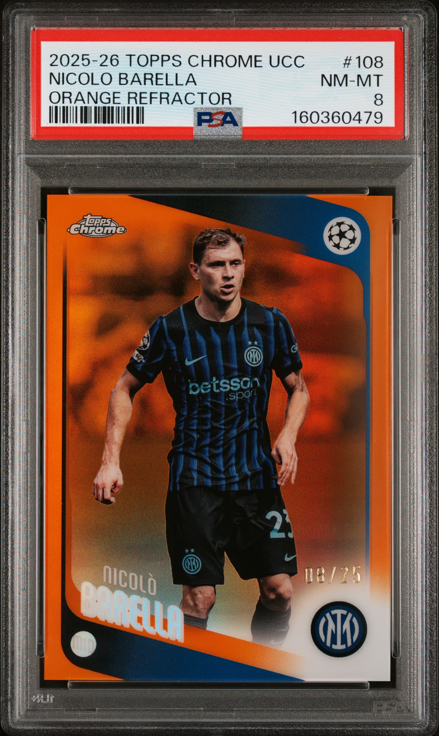 2025-2026 TOPPS CHROME UEFA CLUB COMPETITIONS NICOLO BARELLA #108 ORANGE REFRACTOR NM-MT 8 160360479