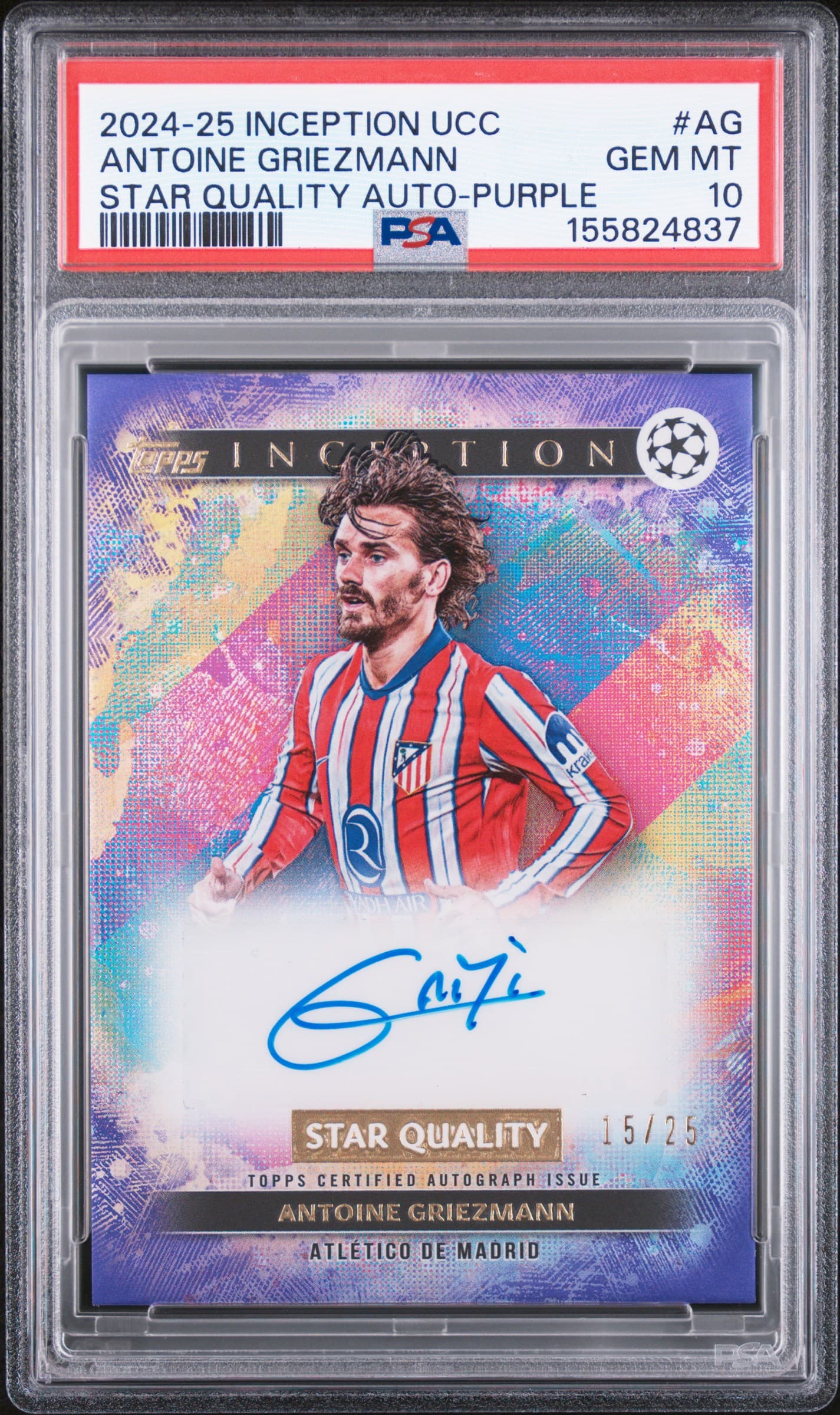 2024-2025 TOPPS INCEPTION UEFA CLUB COMPETITIONS STAR QUALITY AUTOGRAPHS ANTOINE GRIEZMANN #AG STAR QUALITY AUTO-PURPLE GEM MT 10 155824837