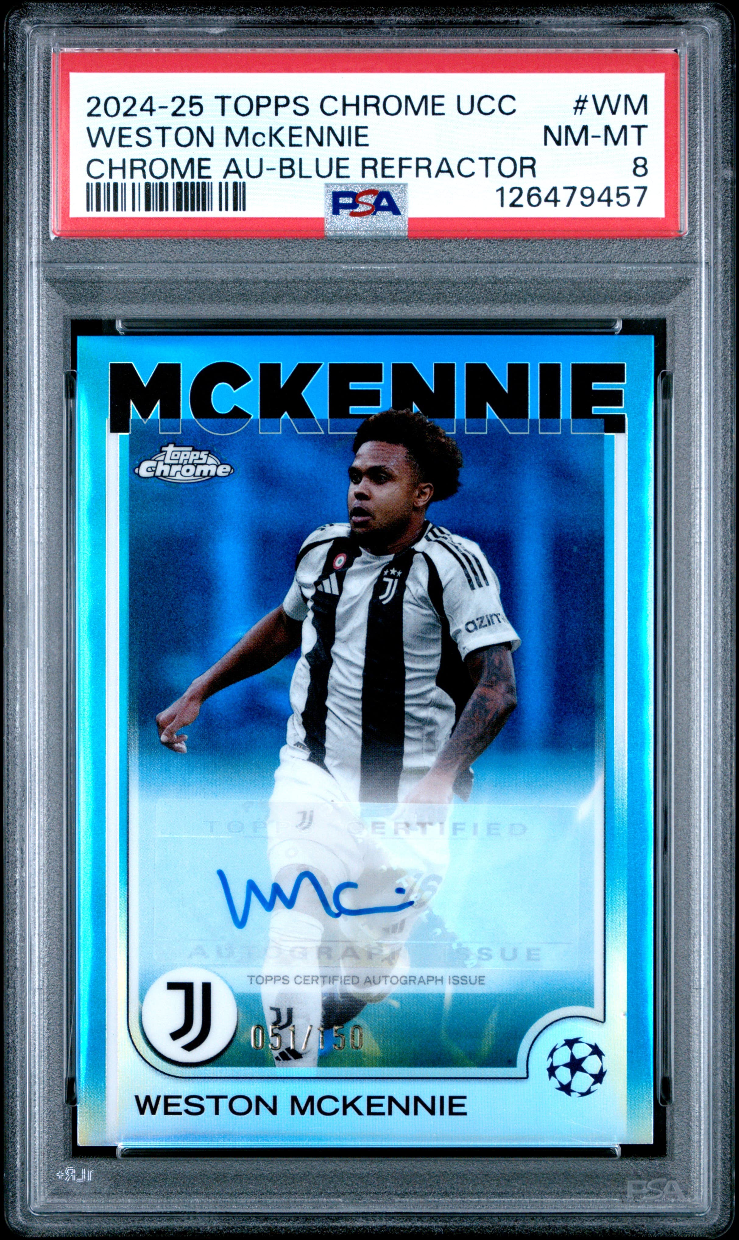 2024-25 TOPPS CHROME UEFA CLUB COMPETITIONS CHROME AUTOGRAPHS WESTON McKENNIE #WM CHROME AU-BLUE REFRACTOR NM-MT 8 126479457