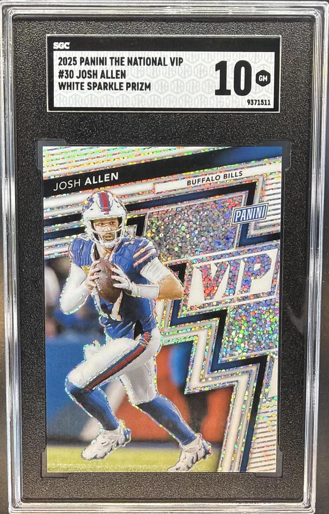2025 PANINI THE NATIONAL VIP JOSH ALLEN WHITE SPARKLE PRIZM #30 SGC 10