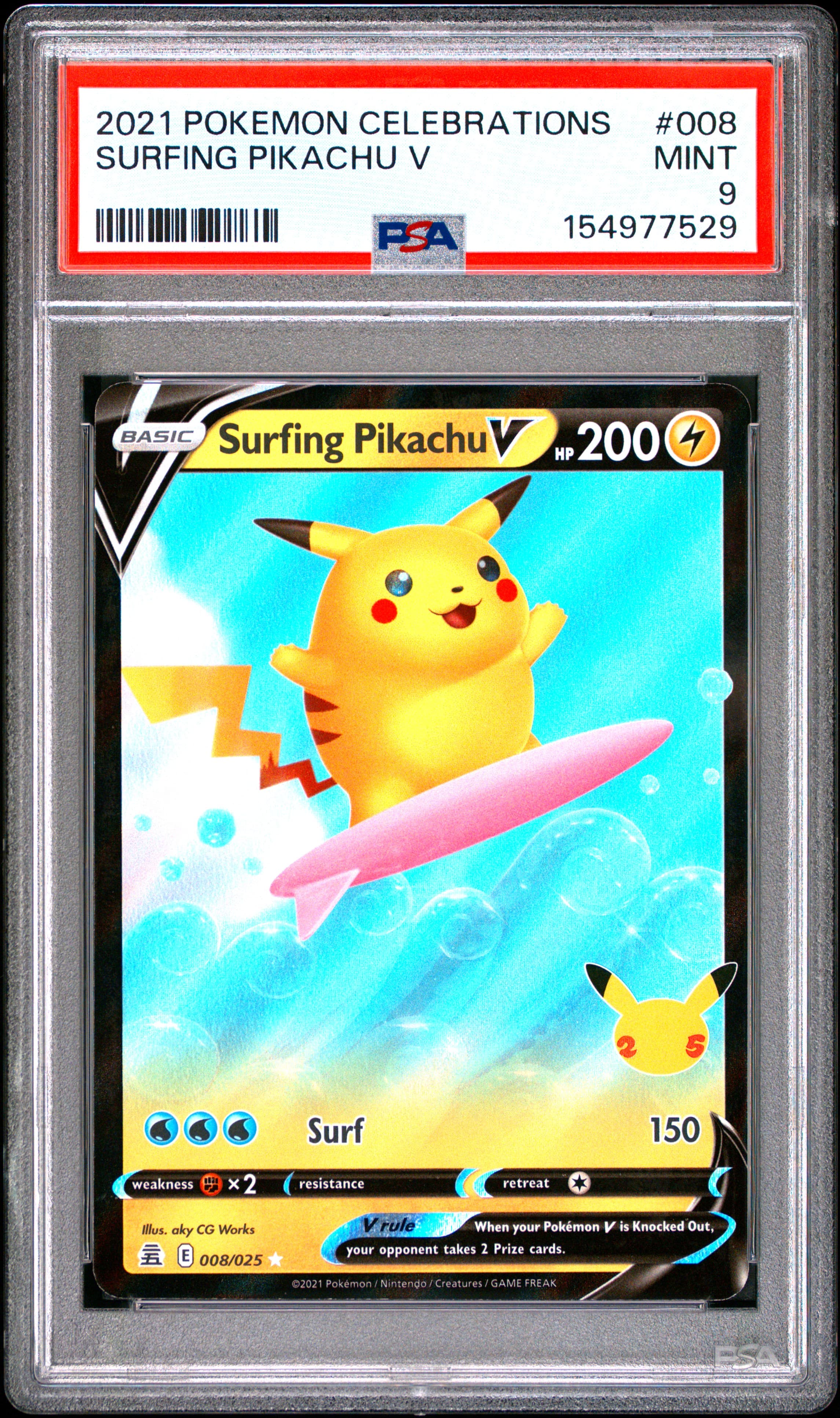 2021 POKEMON CELEBRATIONS SURFING PIKACHU V #008 MINT 9 154977529