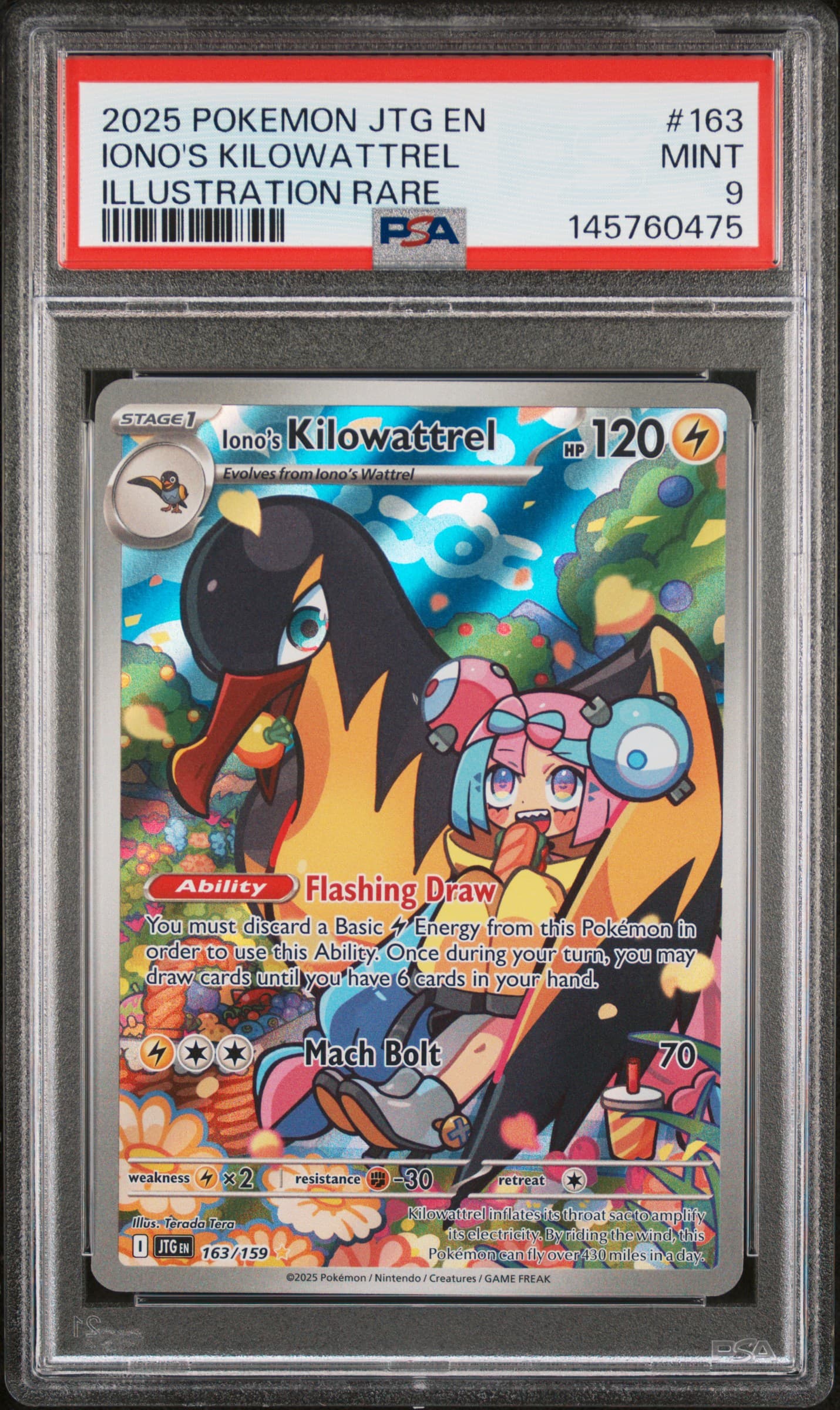 2025 POKEMON JTG EN-JOURNEY TOGETHER IONO'S KILOWATTREL #163 ILLUSTRATION RARE MINT 9 145760475