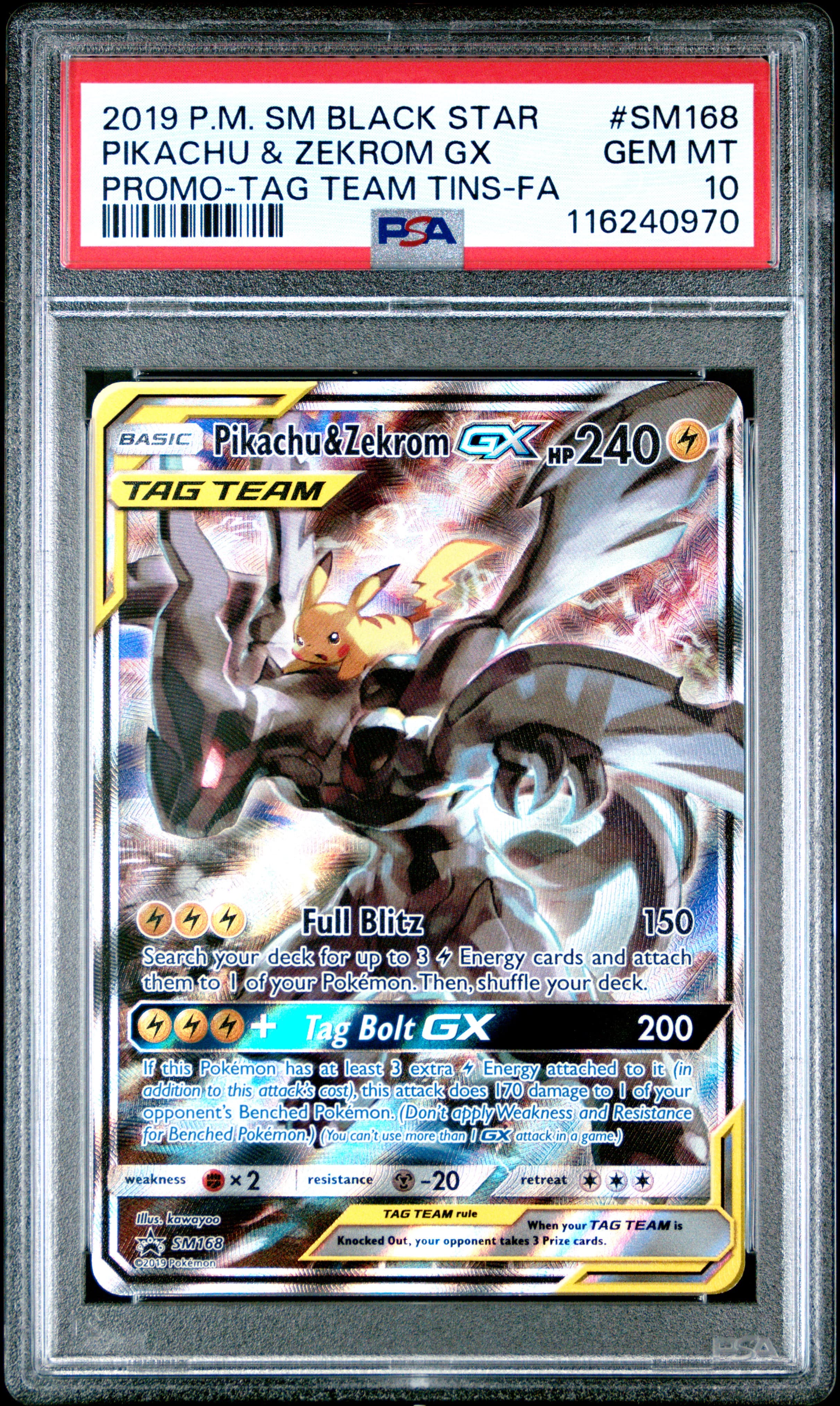 2019 POKEMON SM BLACK STAR PROMO PIKACHU & ZEKROM GX #SM168 PROMO-TAG TEAM TINS-FA GEM MT 10 116240970