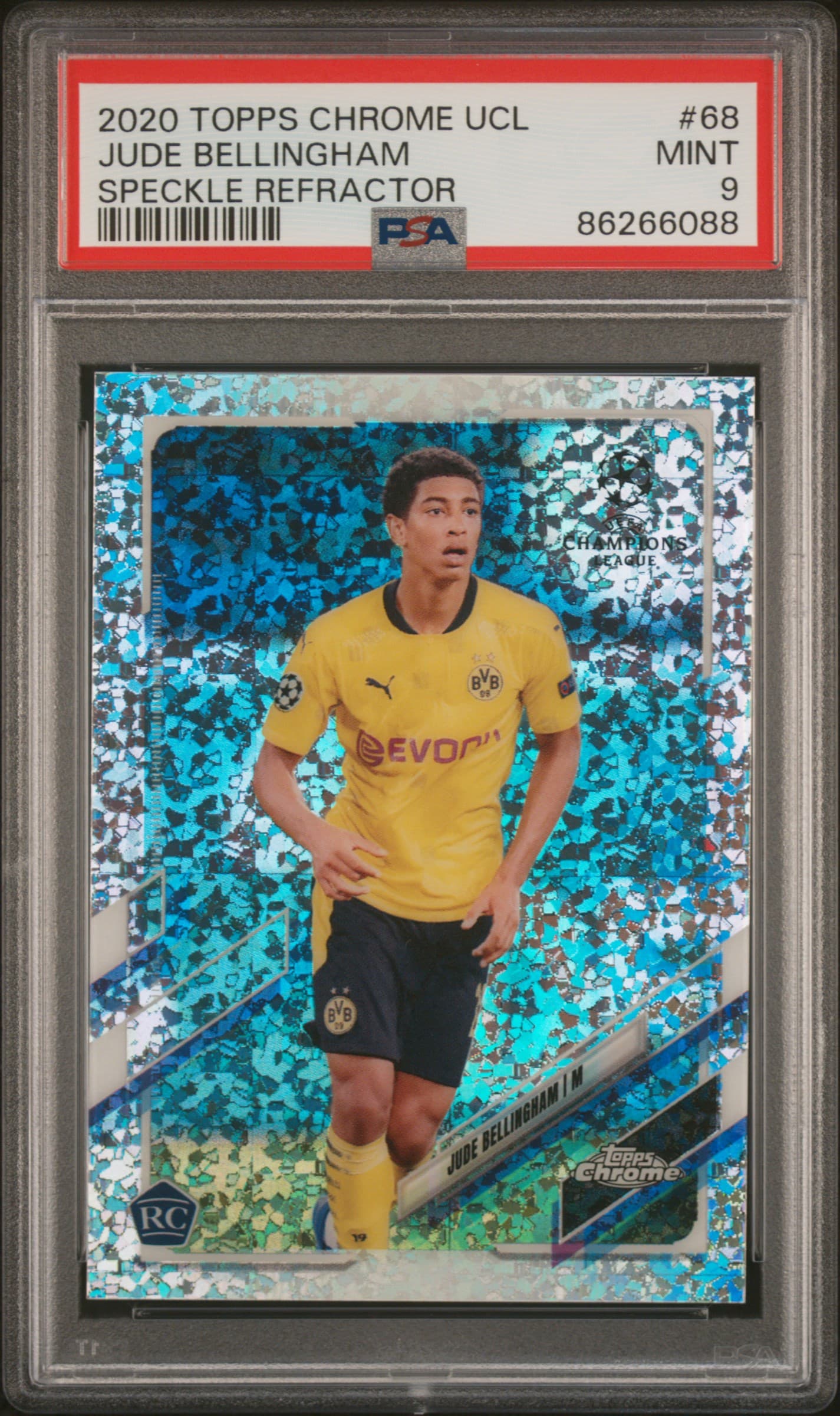 2020 TOPPS CHROME UEFA CHAMPIONS LEAGUE JUDE BELLINGHAM #68 SPECKLE REFRACTOR MINT 9 86266088