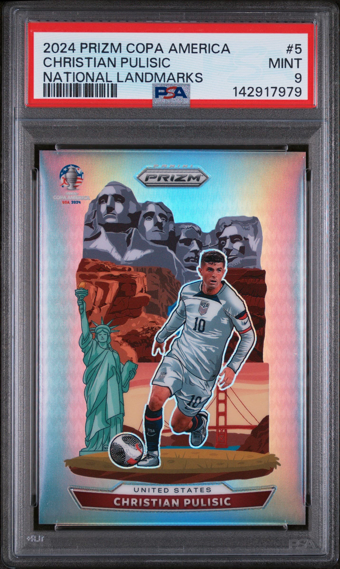 2024 PANINI PRIZM CONMEBOL COPA AMERICA NATIONAL LANDMARKS CHRISTIAN PULISIC #5 MINT 9 142917979