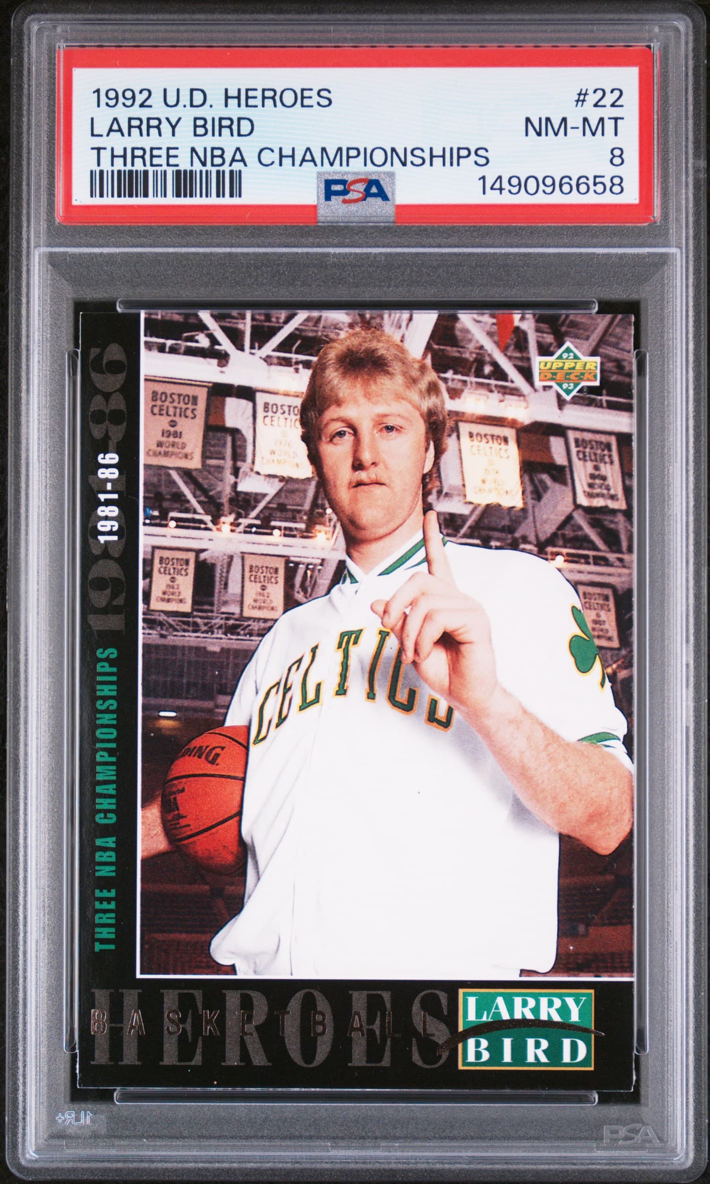 1992 UPPER DECK HEROES LARRY BIRD LARRY BIRD #22 THREE NBA CHAMPIONSHIPS NM-MT 8 149096658