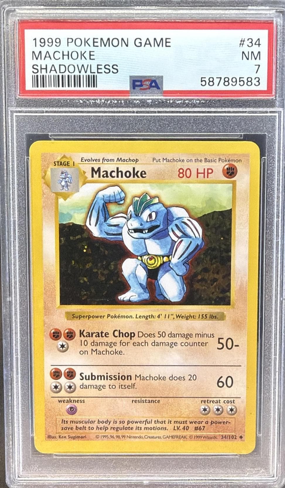 1999 POKEMON GAME MACHOKE #34 SHADOWLESS NM 7 58789583