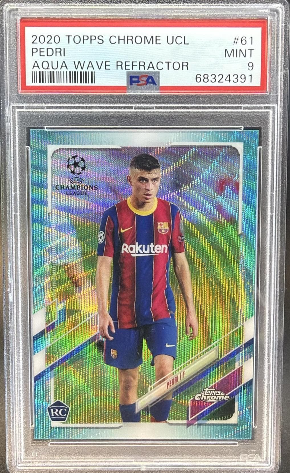 2020 TOPPS CHROME UEFA CHAMPIONS LEAGUE PEDRI #61 AQUA WAVE REFRACTOR MINT 9 68324391