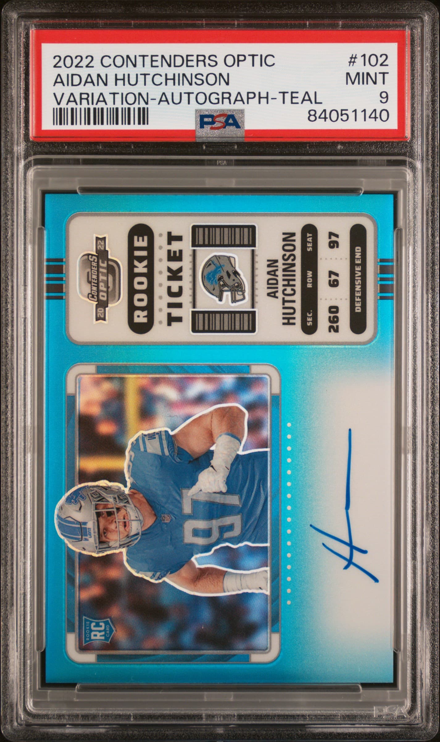 2022 PANINI CONTENDERS OPTIC AIDAN HUTCHINSON #102 VARIATION-AUTOGRAPH-TEAL MINT 9 84051140