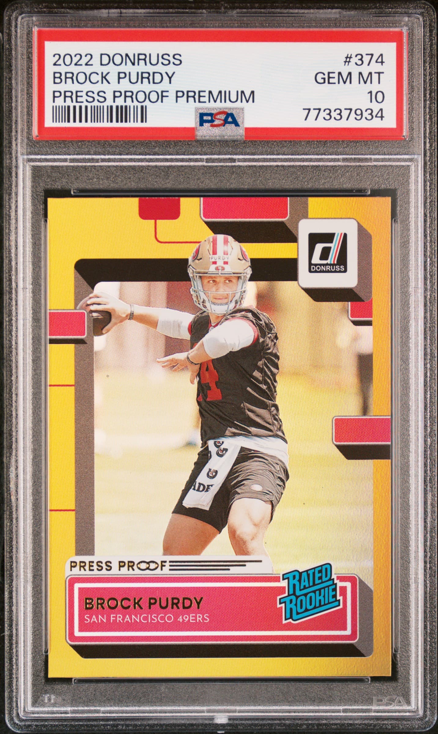 2022 PANINI DONRUSS BROCK PURDY #374 PRESS PROOF PREMIUM GEM MT 10 77337934
