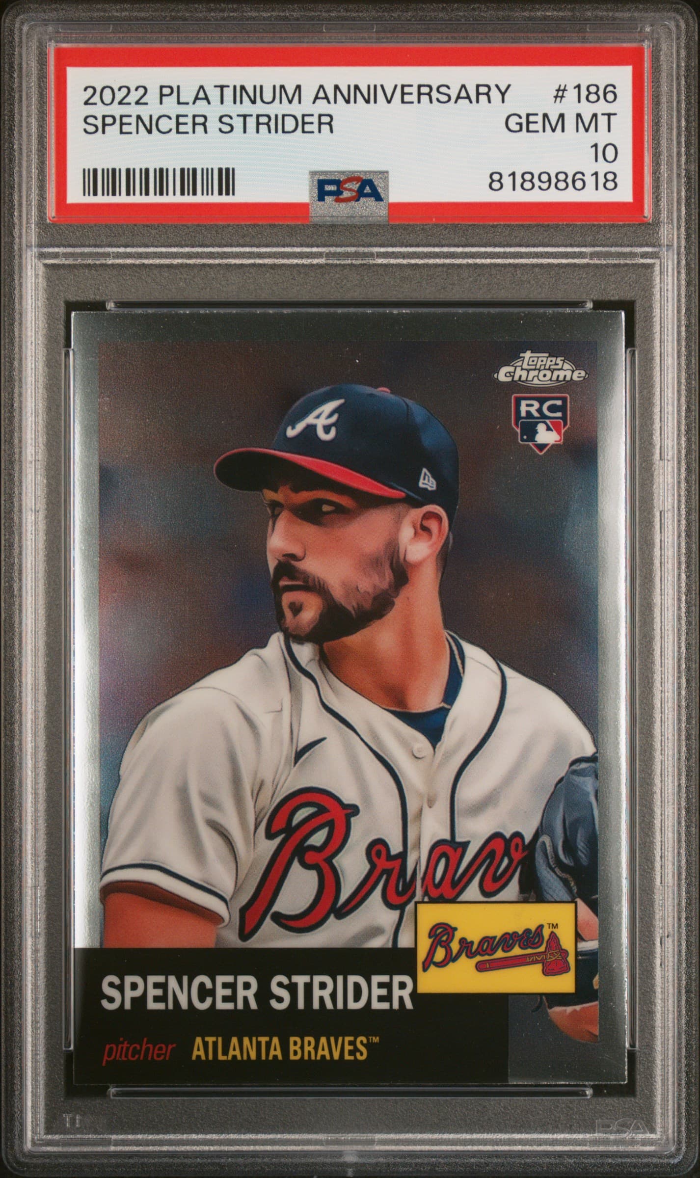 2022 TOPPS CHROME PLATINUM ANNIVERSARY SPENCER STRIDER #186 GEM MT 10 81898618