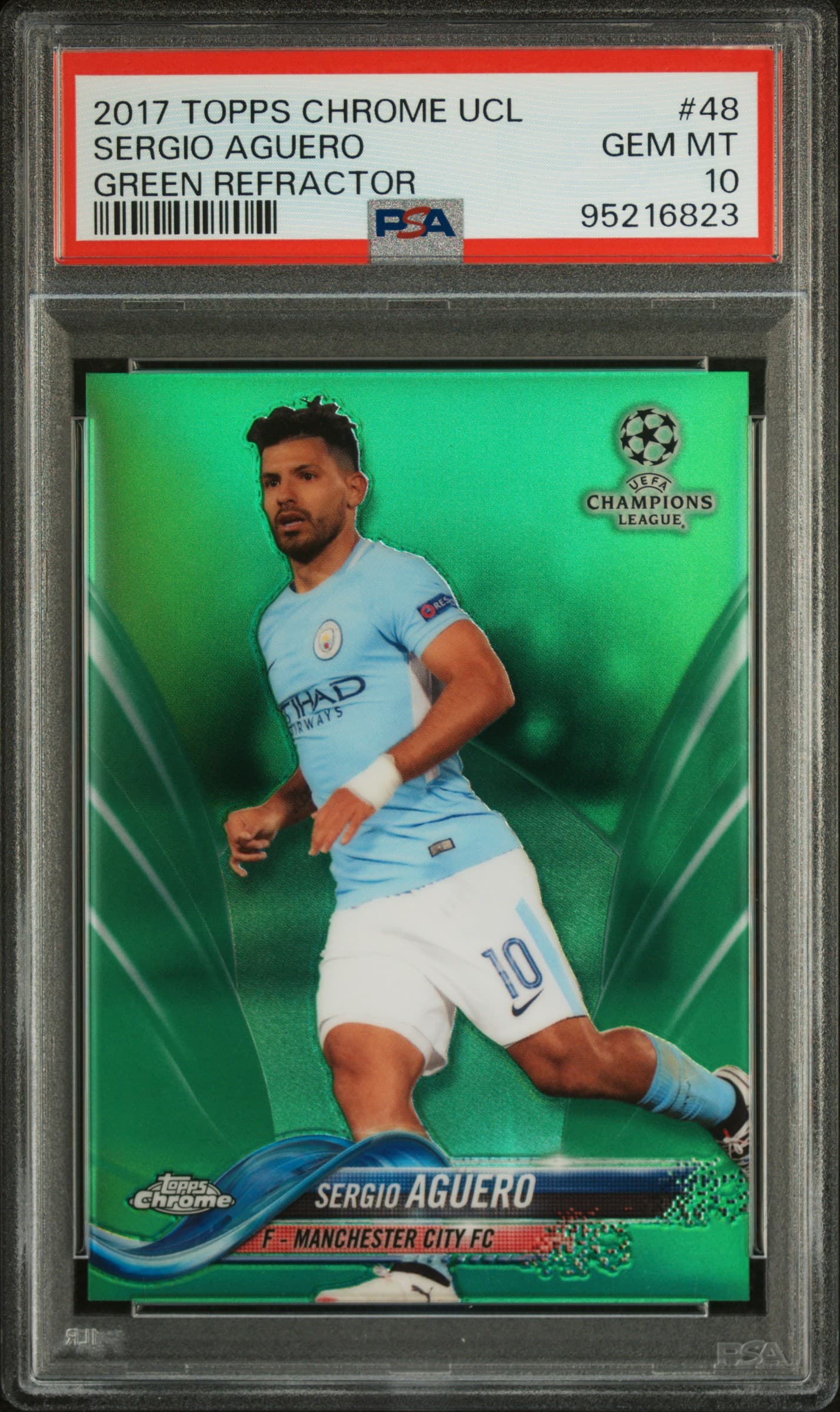 2017 TOPPS CHROME UEFA CHAMPIONS LEAGUE SERGIO AGUERO #48 GREEN REFRACTOR GEM MT 10 95216823