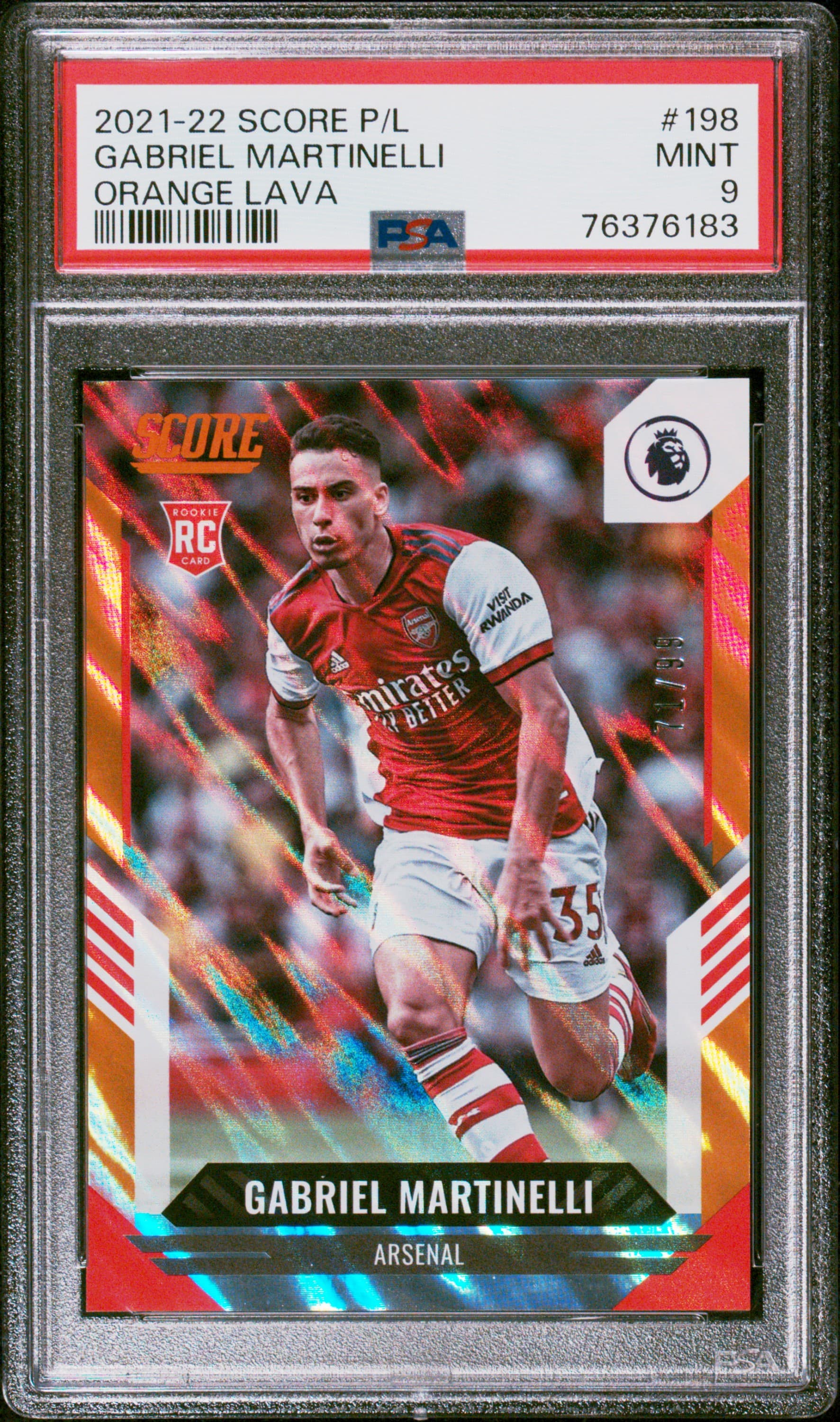 2021 PANINI SCORE PREMIER LEAGUE GABRIEL MARTINELLI #198 ORANGE LAVA MINT 9 76376183
