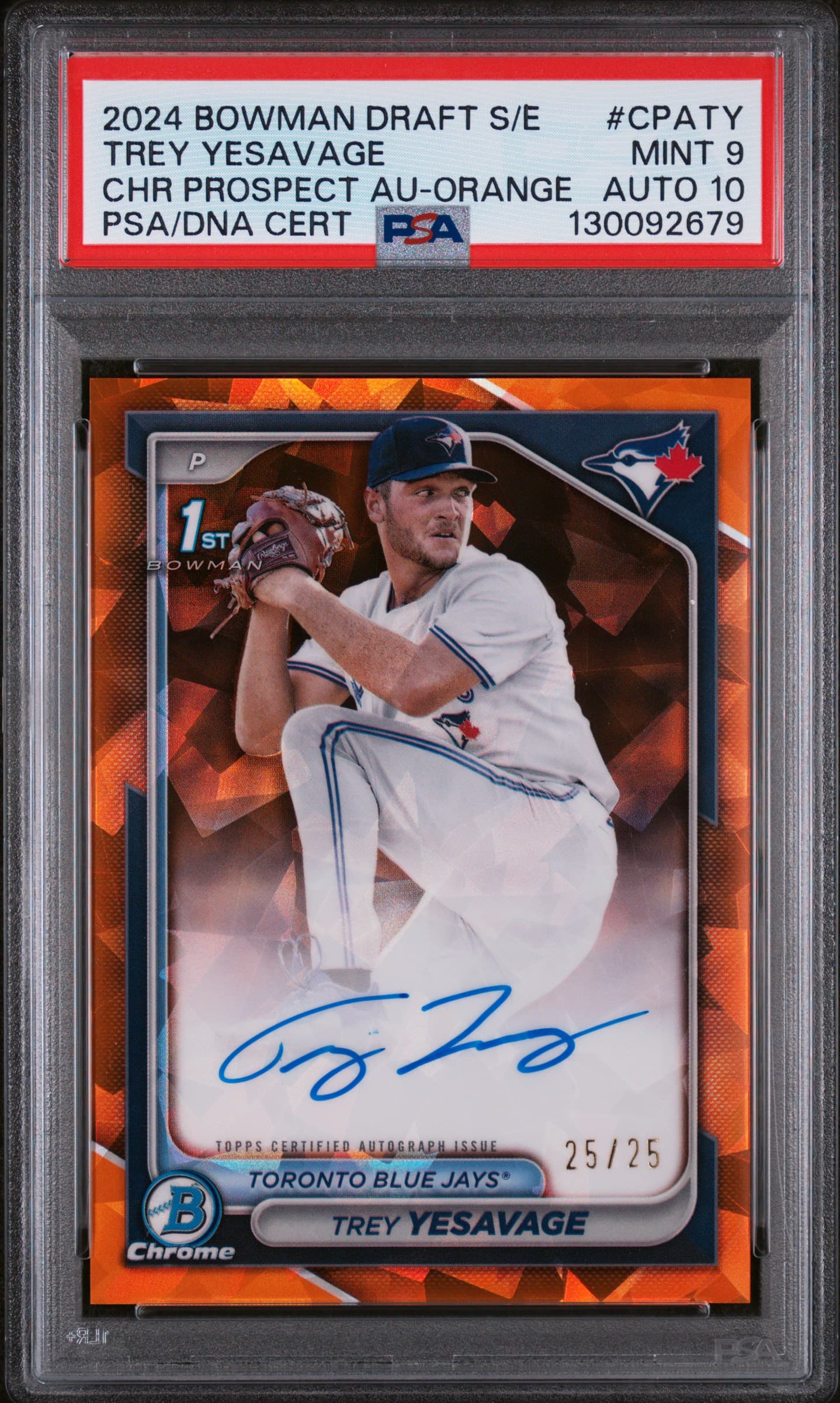 2024 BOWMAN DRAFT SAPPHIRE EDITION CHROME SAPPHIRE PROSPECT AUTOGRAPHS TREY YESAVAGE #CPATY CHR PROSPECT AU-ORANGE MINT 9 130092679