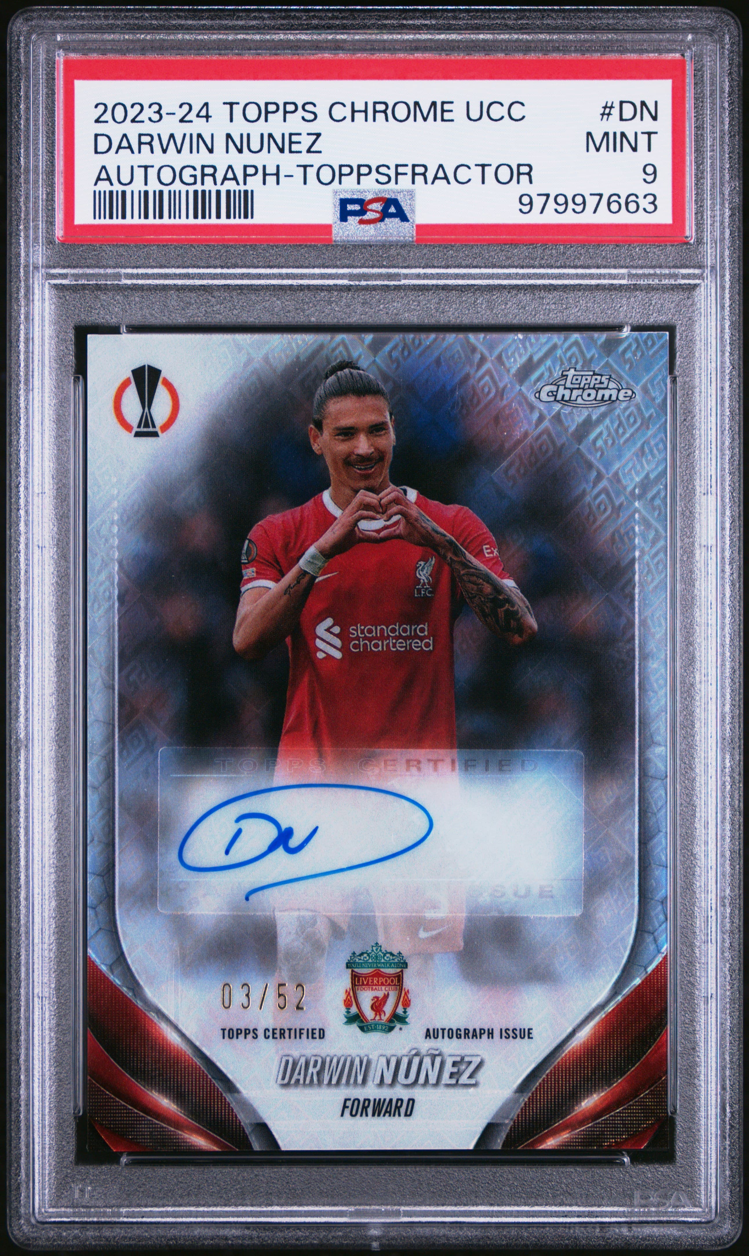 2023-24 TOPPS CHROME UEFA CLUB COMPETITIONS CHROME AUTOGRAPHS DARWIN NUNEZ #DN AUTOGRAPH-TOPPSFRACTOR MINT 9 97997663