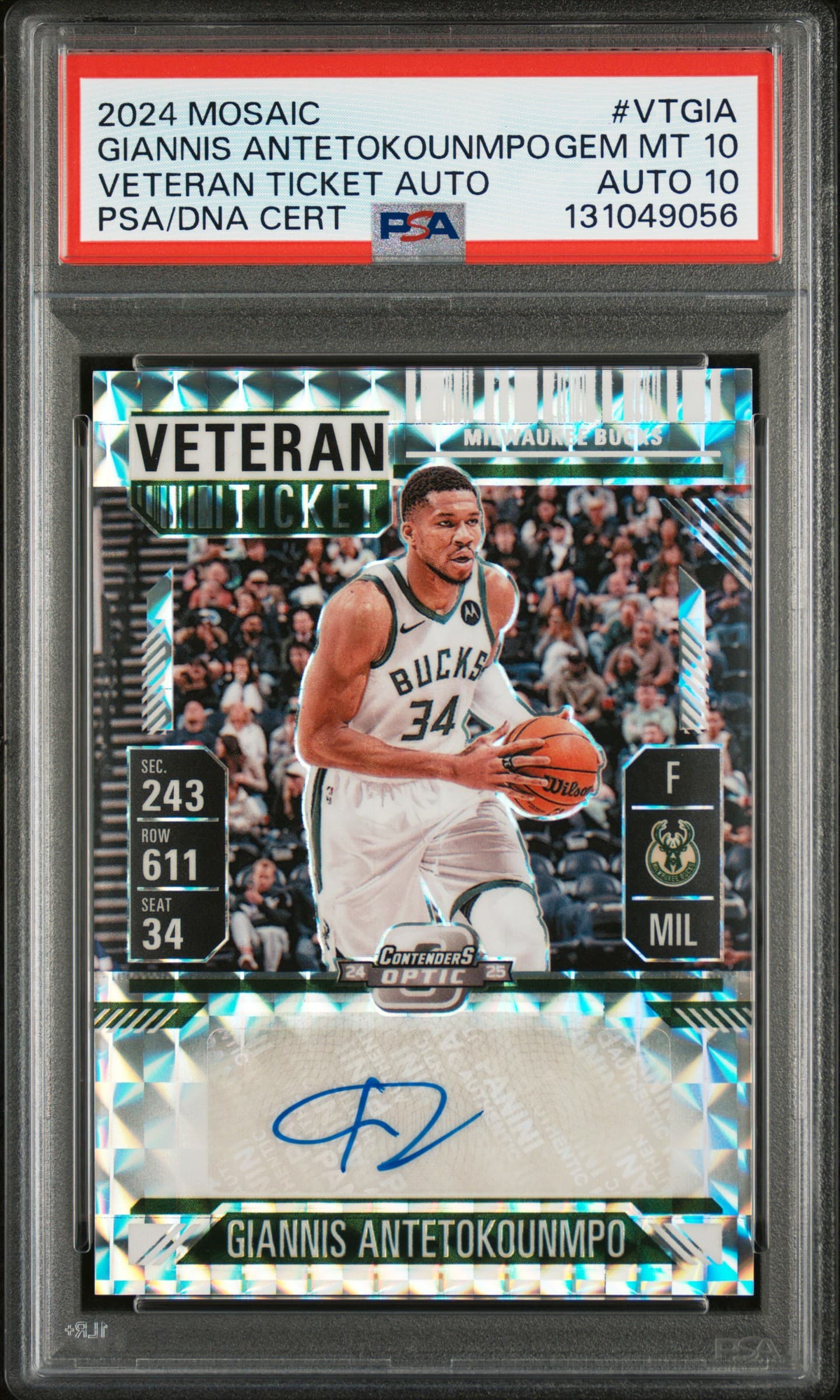 2024 PANINI MOSAIC VETERAN TICKET AUTOGRAPHS GIANNIS ANTETOKOUNMPO #VTGIA VETERAN TICKET AUTO GEM MT 10 131049056